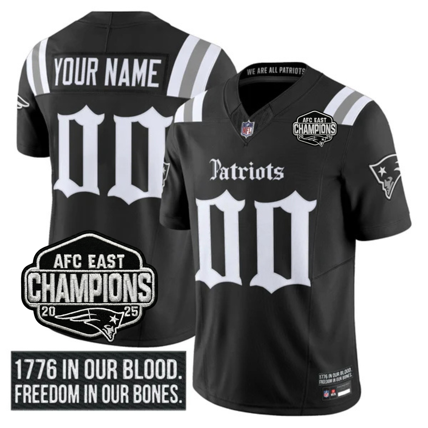 NE 'Gothic Revolution Edition' AFC East Champions Patch Vapor Limited Jersey - All Stitched