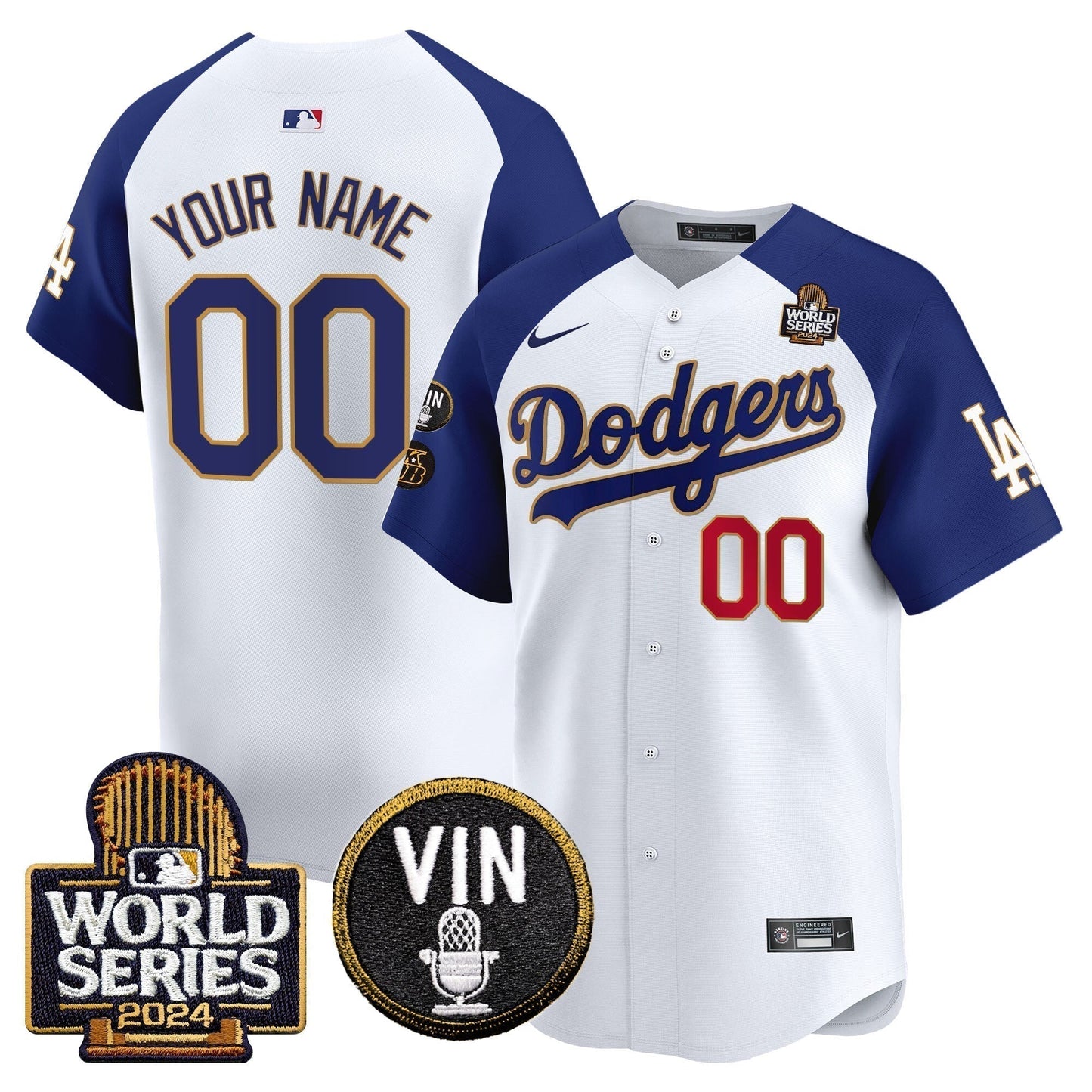 Dodgers 2024 World Series Gold Trim Vapor Premier Limited Custom Jersey V2 - Stitched