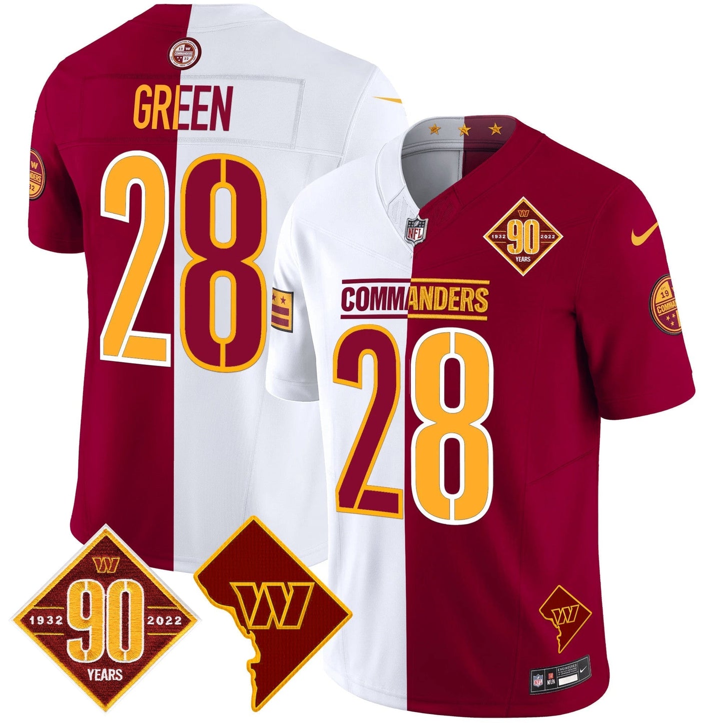 Men's Washington Commanders 90th Anniversary & Home Patch Vapor Limited Jersey - All Stitched