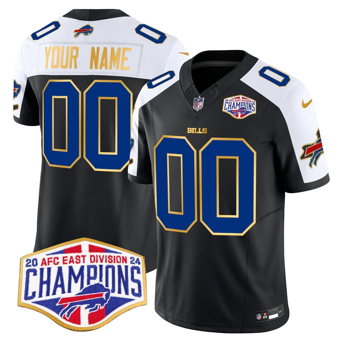 Bills 2024 AFC East Division Champions Gold Trim Vapor Limited Custom Jersey - Stitched