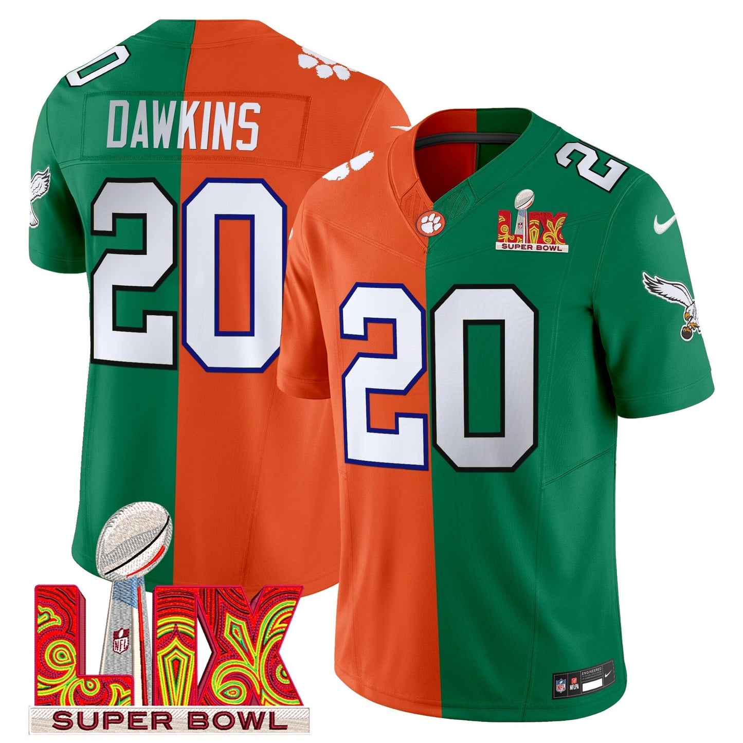 Split PHI Super Bowl LIX & College Football Vapor Limited Jersey - All Stitched