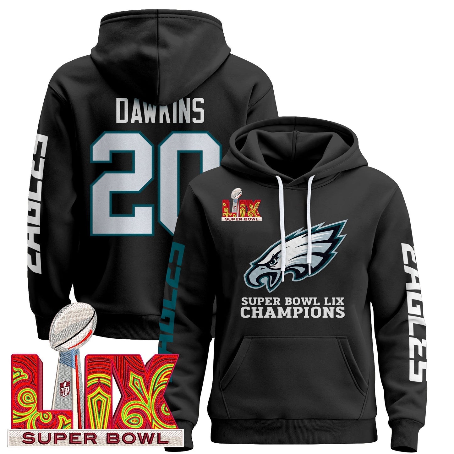 Philadelphia Eagles Super Bowl LIX Patch Pullover Hoodie V5 - All Stitched