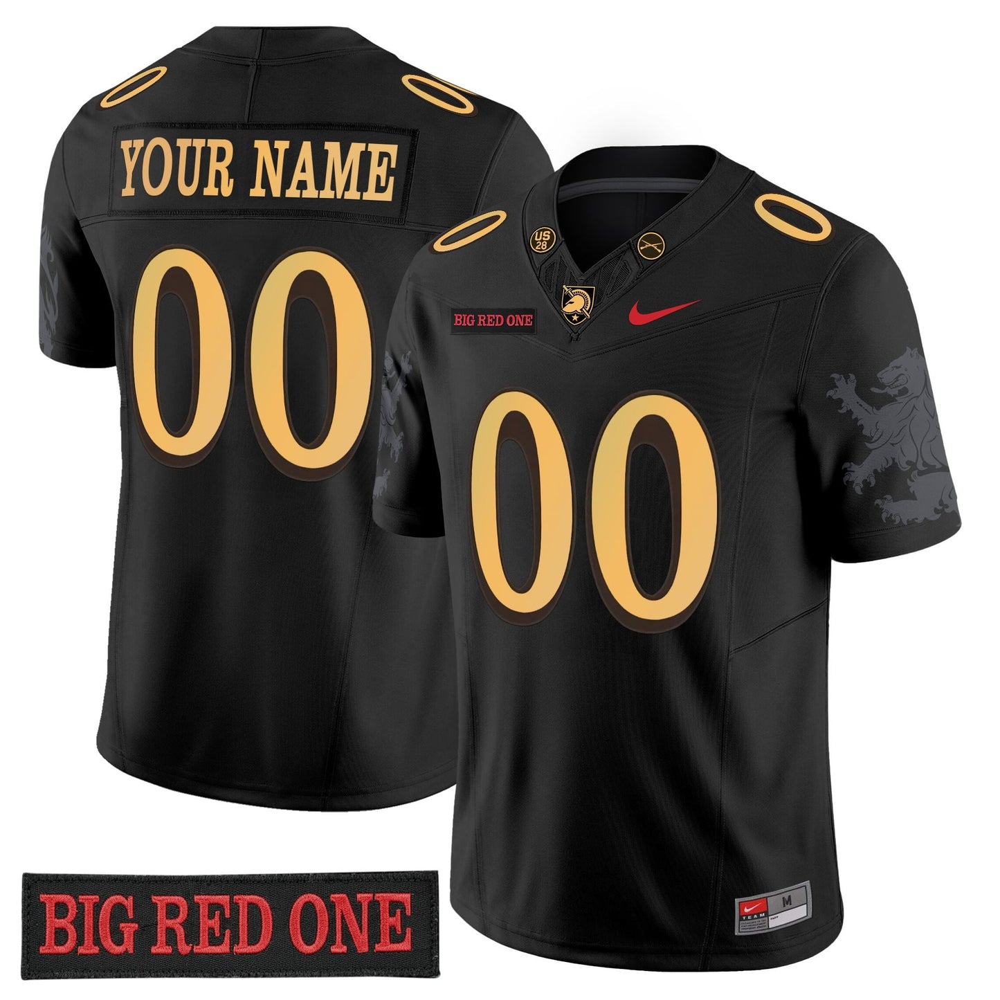 Army Black Knights 'Big Red One Edition' Vapor Custom Jersey - Stitched Numbers/Patches - Black Lion Graphic Sleeves