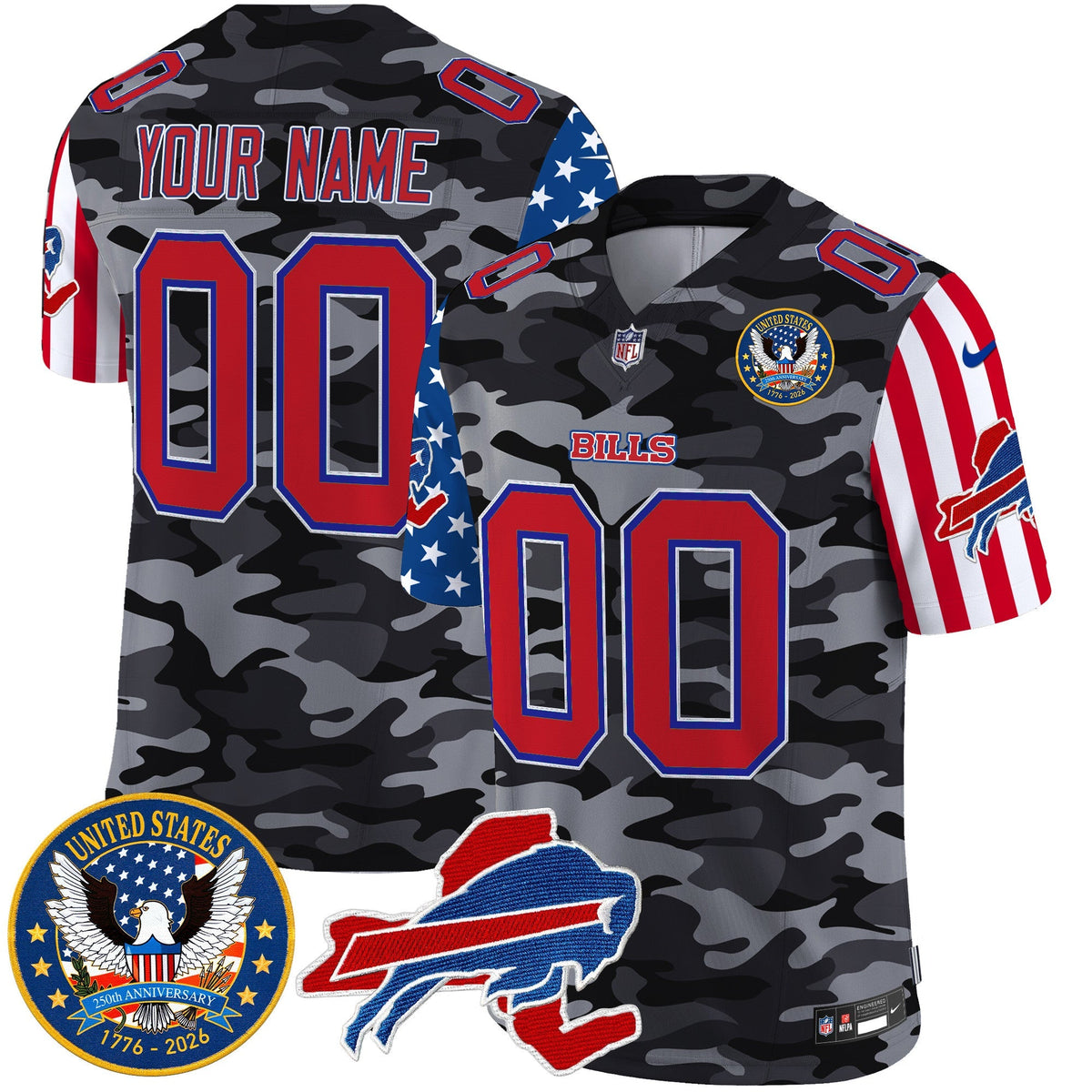 Buffalo Bills "America250 Edition" Style Vapor Limited Custom Jersey - All Stitched