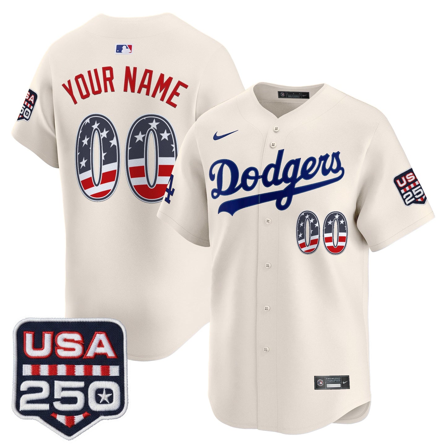 Los Angeles Dodgers USA 250 Fourth of July Vapor Premier Limited Custom Jersey - All Stitched