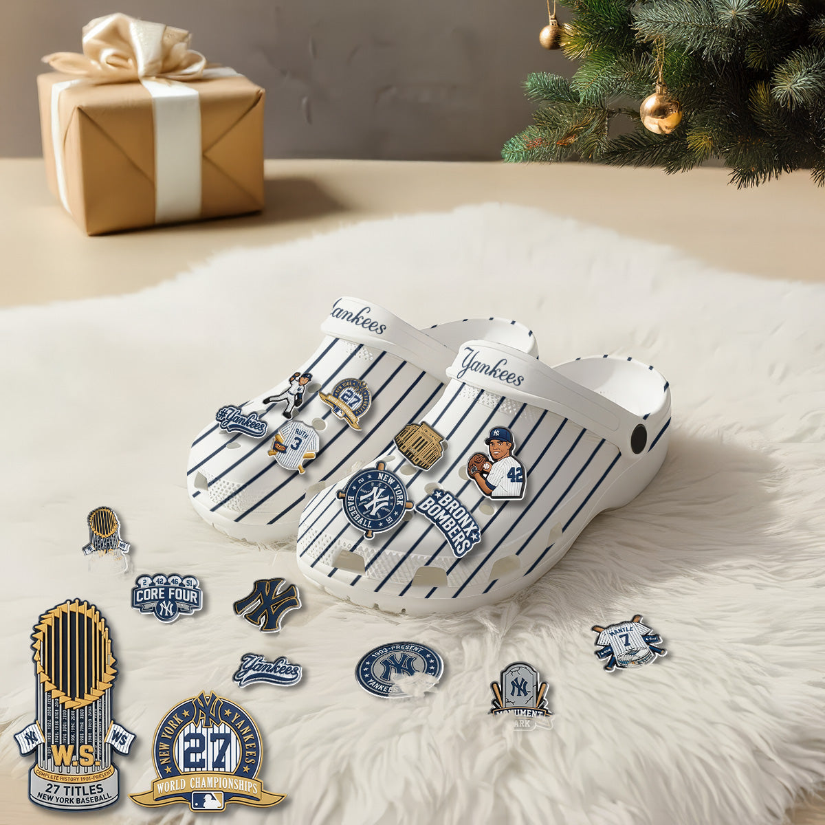 NY World Series White clogs - Charms Gift Set