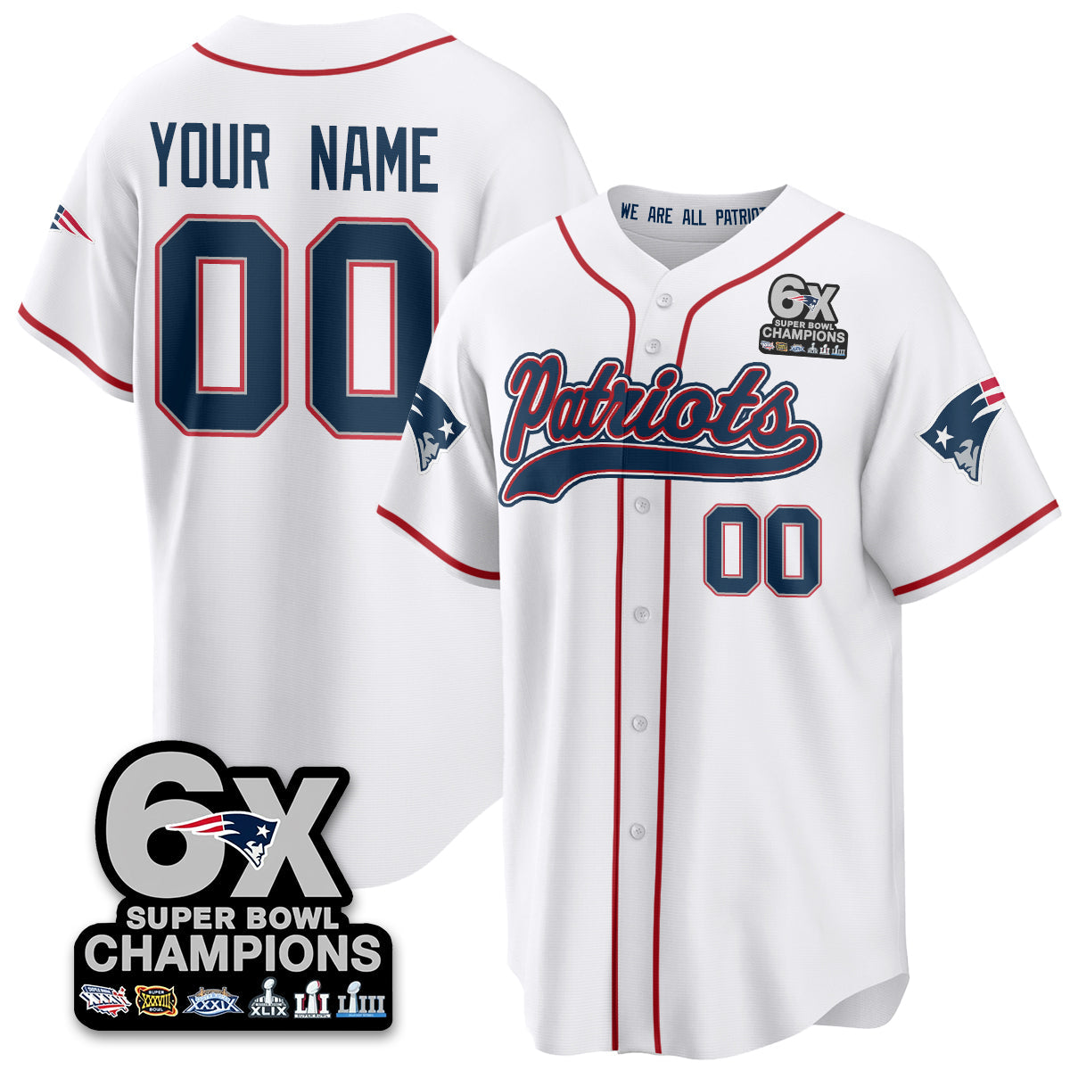 NE 6-Time Champions Patch Vapor Baseball Jersey - Stitched