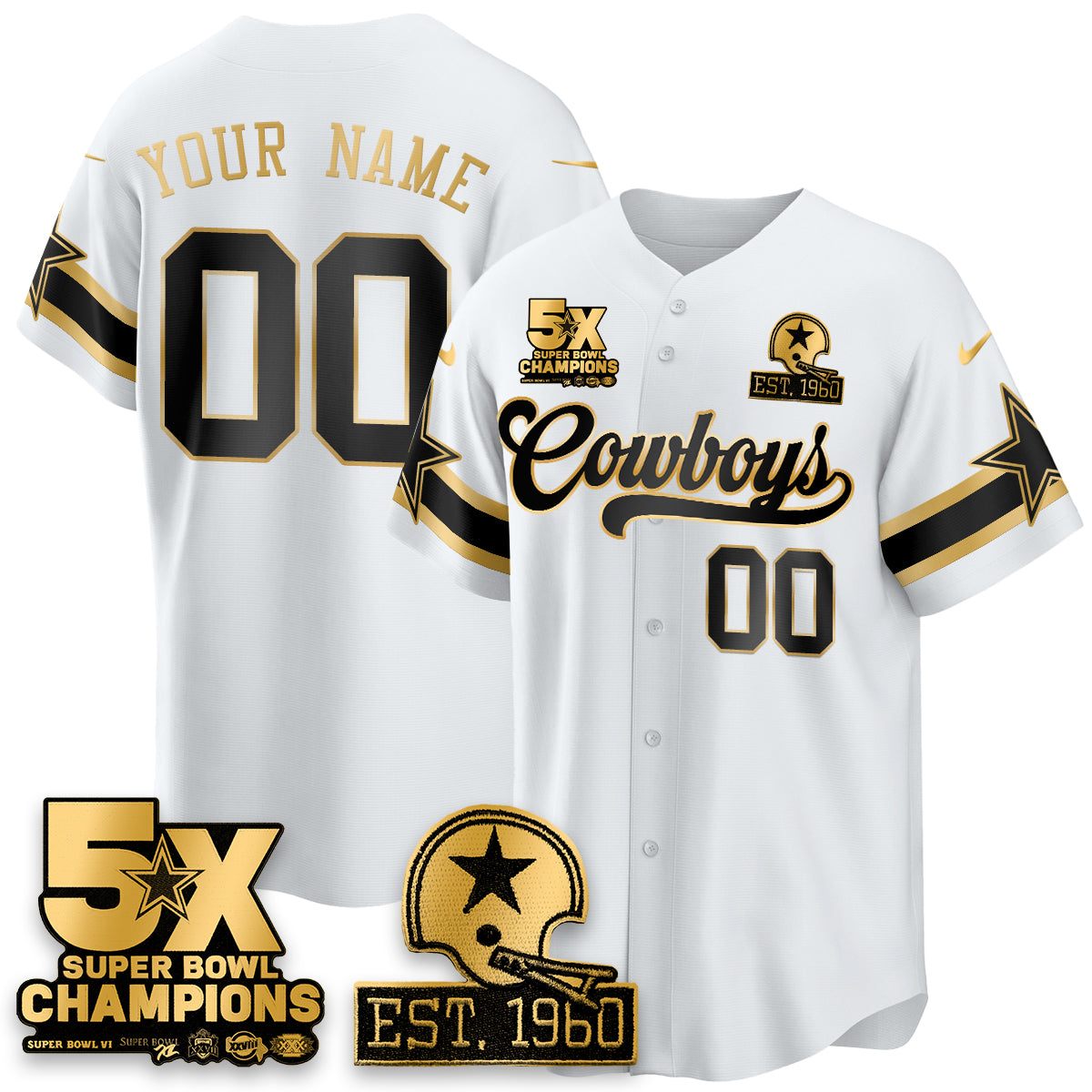 DAL 5-Time Champions Patch Vapor Limited Gold Baseball Jersey - Stitched