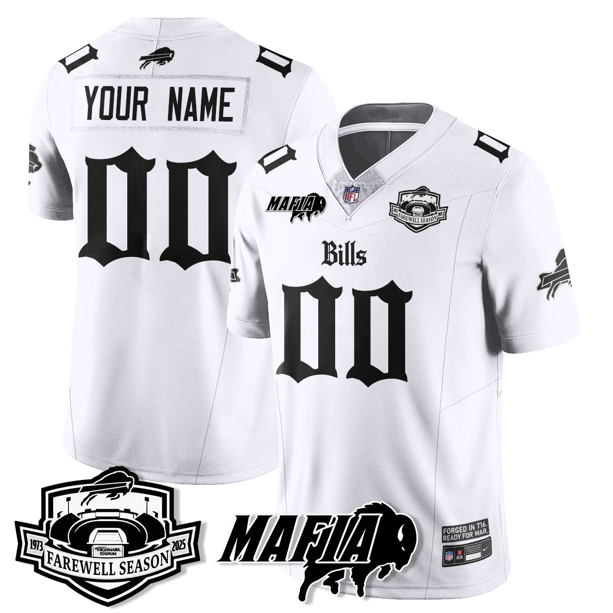 BUF Mafia Gothic Vapor Limited Custom Jersey - Farewell Highmark Patch - Stitched