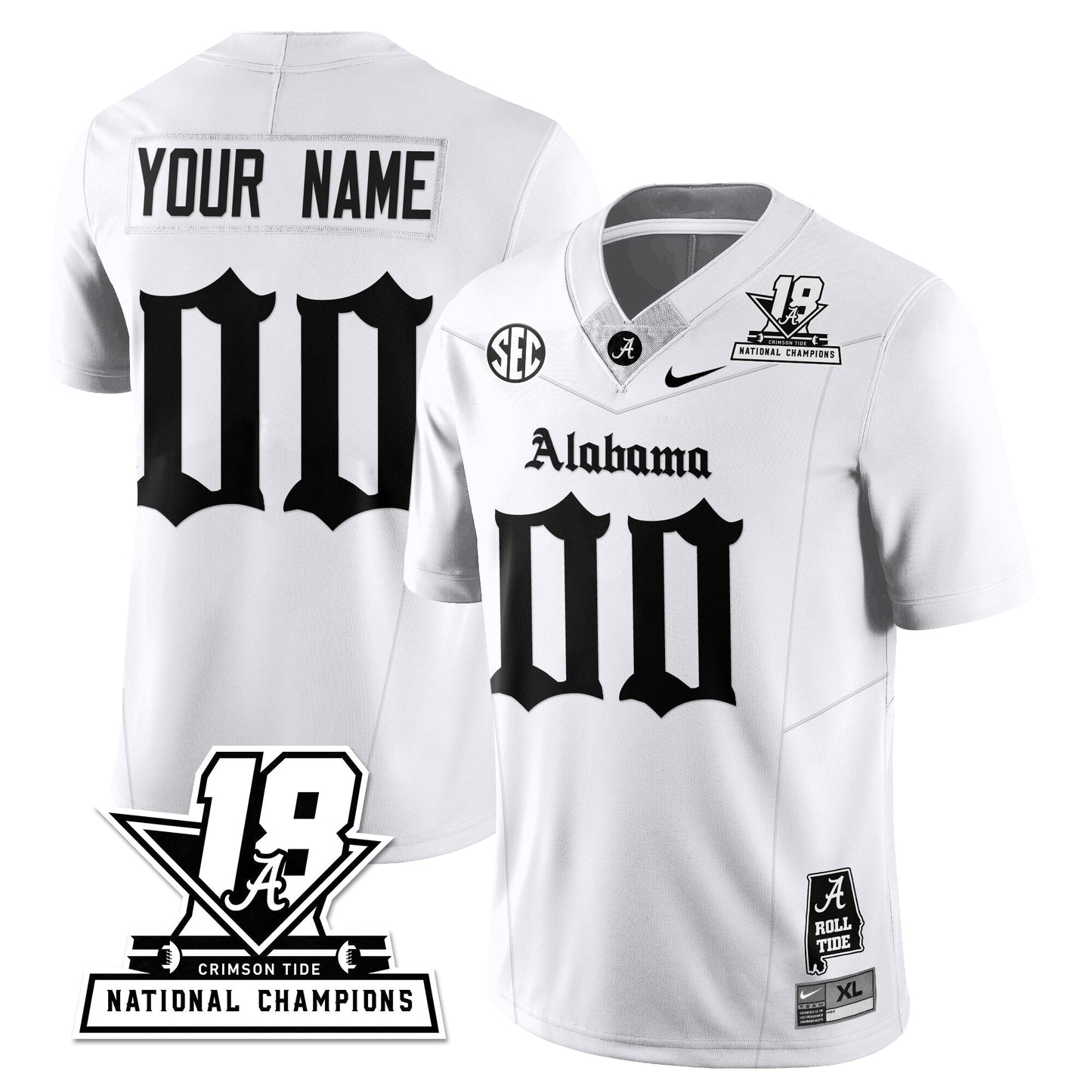 BAMA 18x-Time National Champions Gothic Vapor Limited Custom Jersey - Stitched