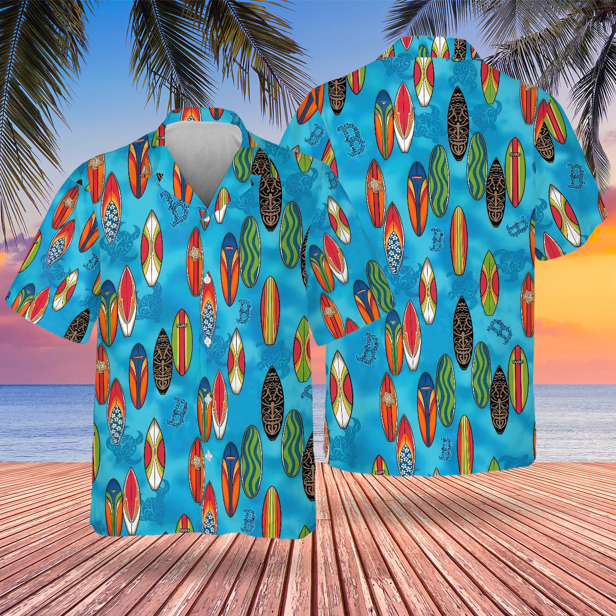 BOS Surfing Hawaiian Design Button Shirt