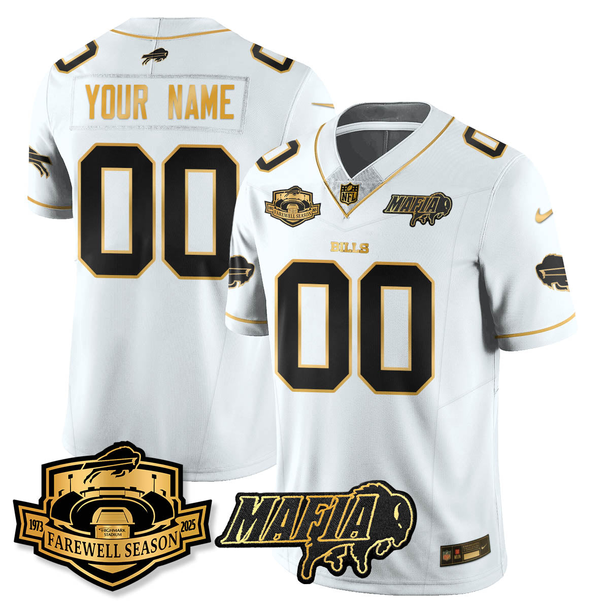 BUF 2025 Bills Mafia Patch Gold Vapor Limited Custom Jersey - Stitched
