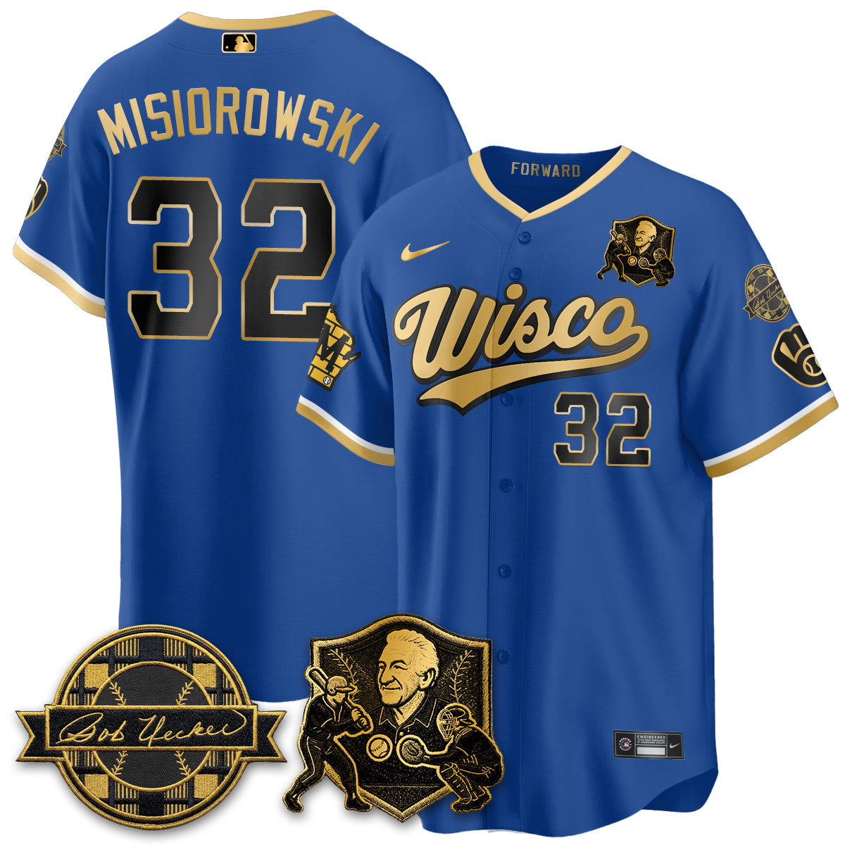 MIL Bob Uecker - 54 SSs for Brewers' Vapor Limited City Connect Jersey - All Stitched