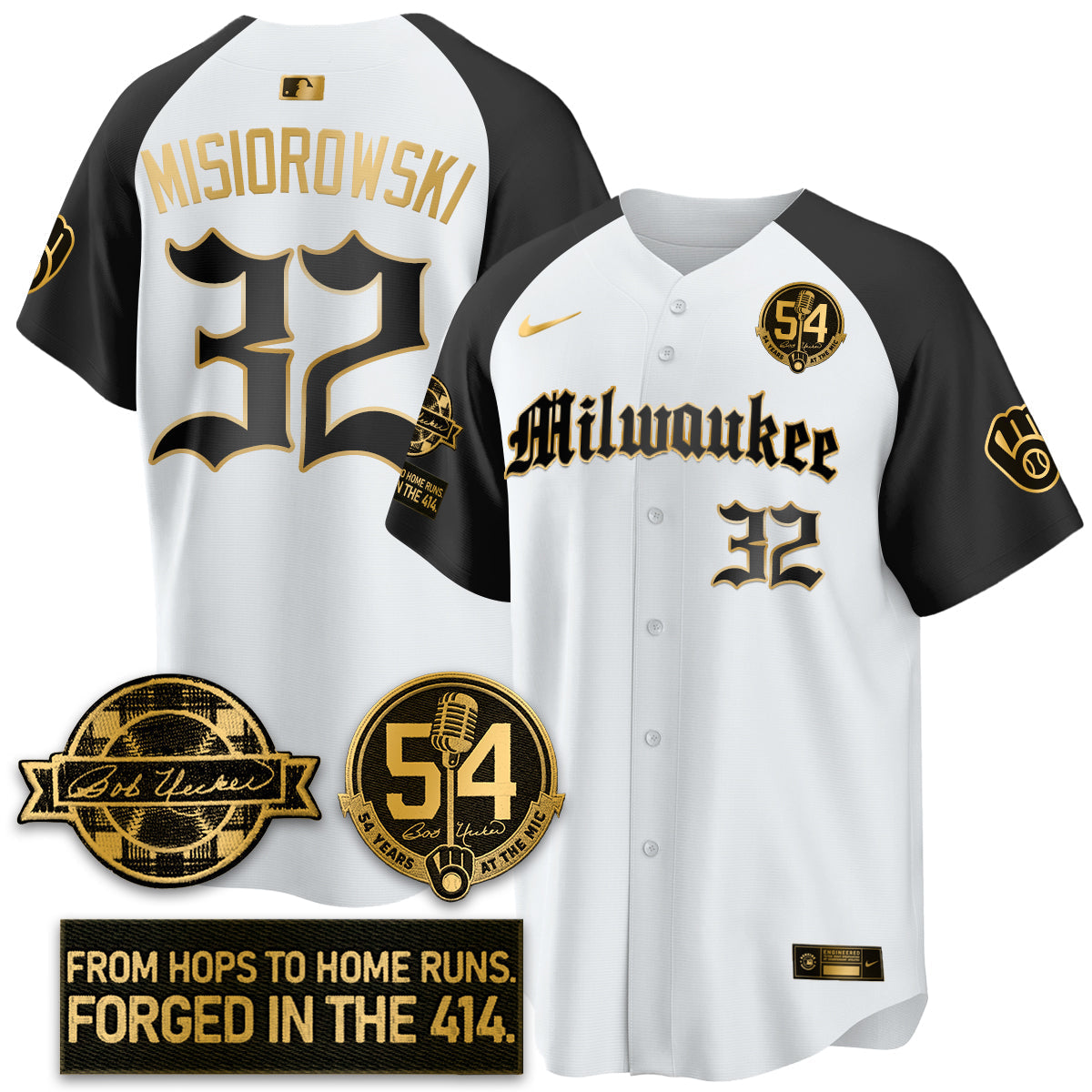 MIL Bob Uecker Patch Vapor Premier Limited Jersey - Gothic Edition - Stitched