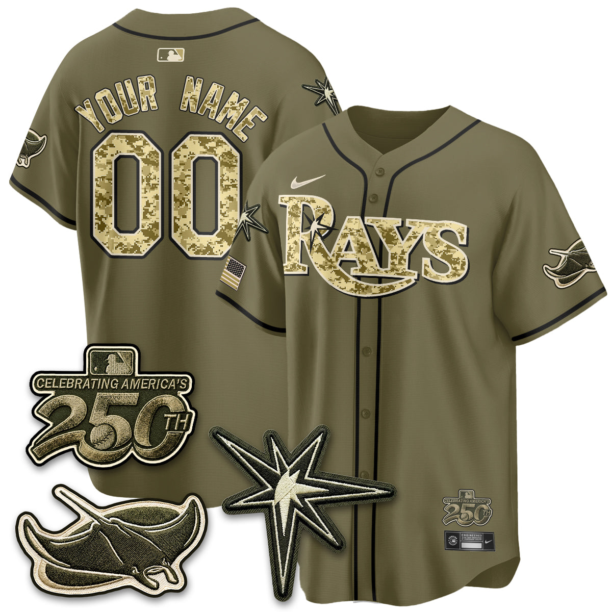 Tampa Bay Rays 2026 Armed Forces Day Custom Jersey V2 - Stitched