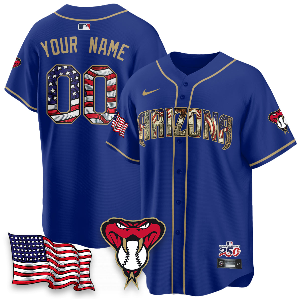 Arizona Diamondbacks 2026 Independence Day USA Vapor Limited Custom Jersey - Stitched-NHM