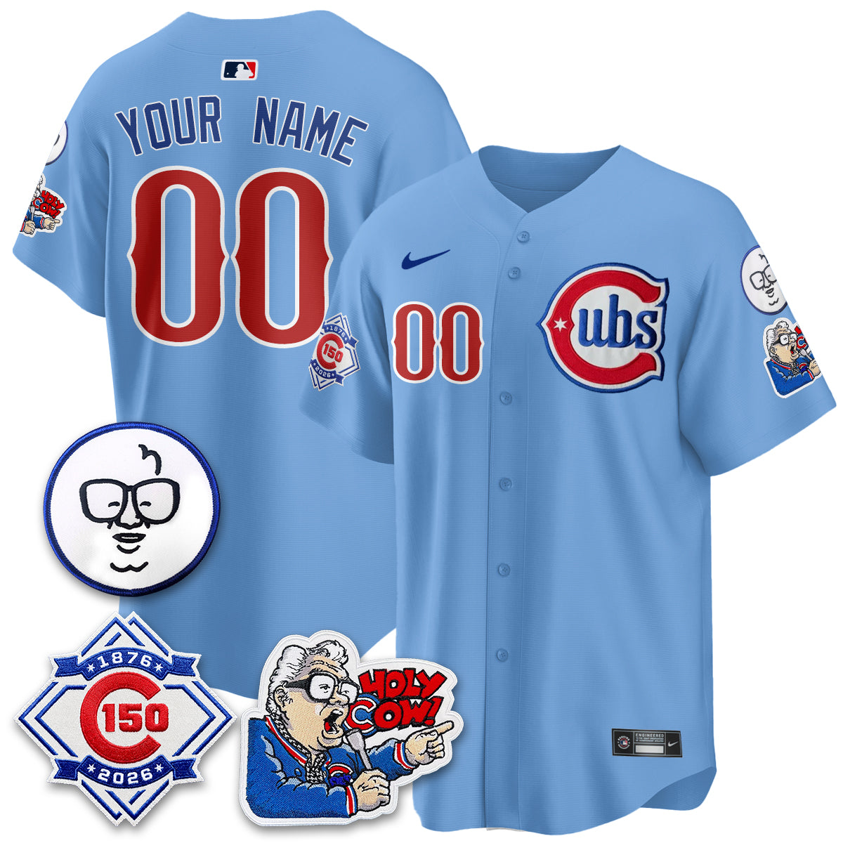 Chicago Cubs 150th Anniversary Harry Caray Holy Cow Vapor Premier Limited Custom Jersey - All Stitched V2