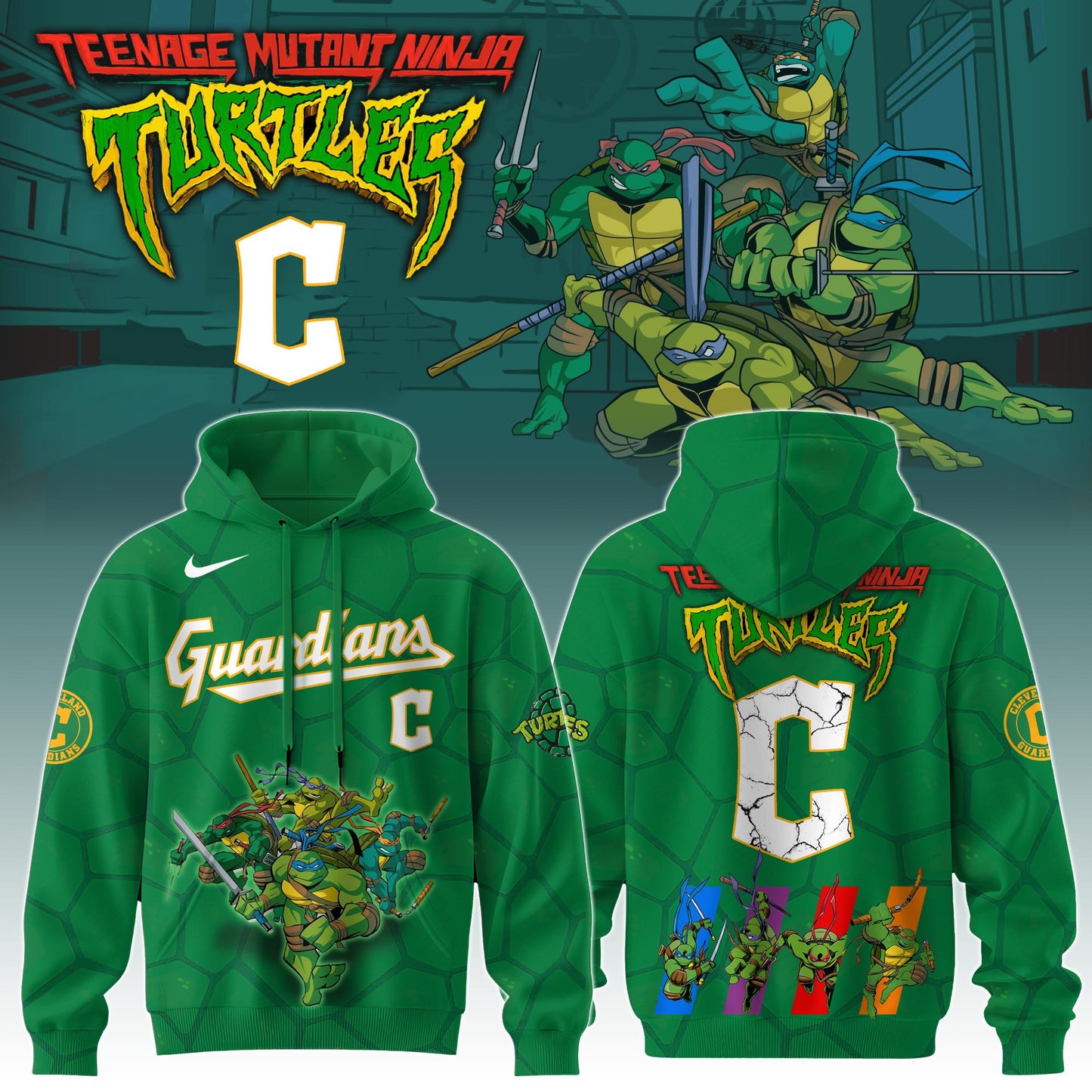 . Cleveland Guardians MLB x Ninja Turtles Special Edition Hoodie 2025