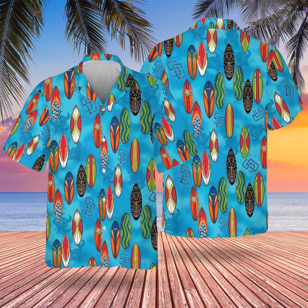 SD Surfing Hawaiian Design Button Shirt