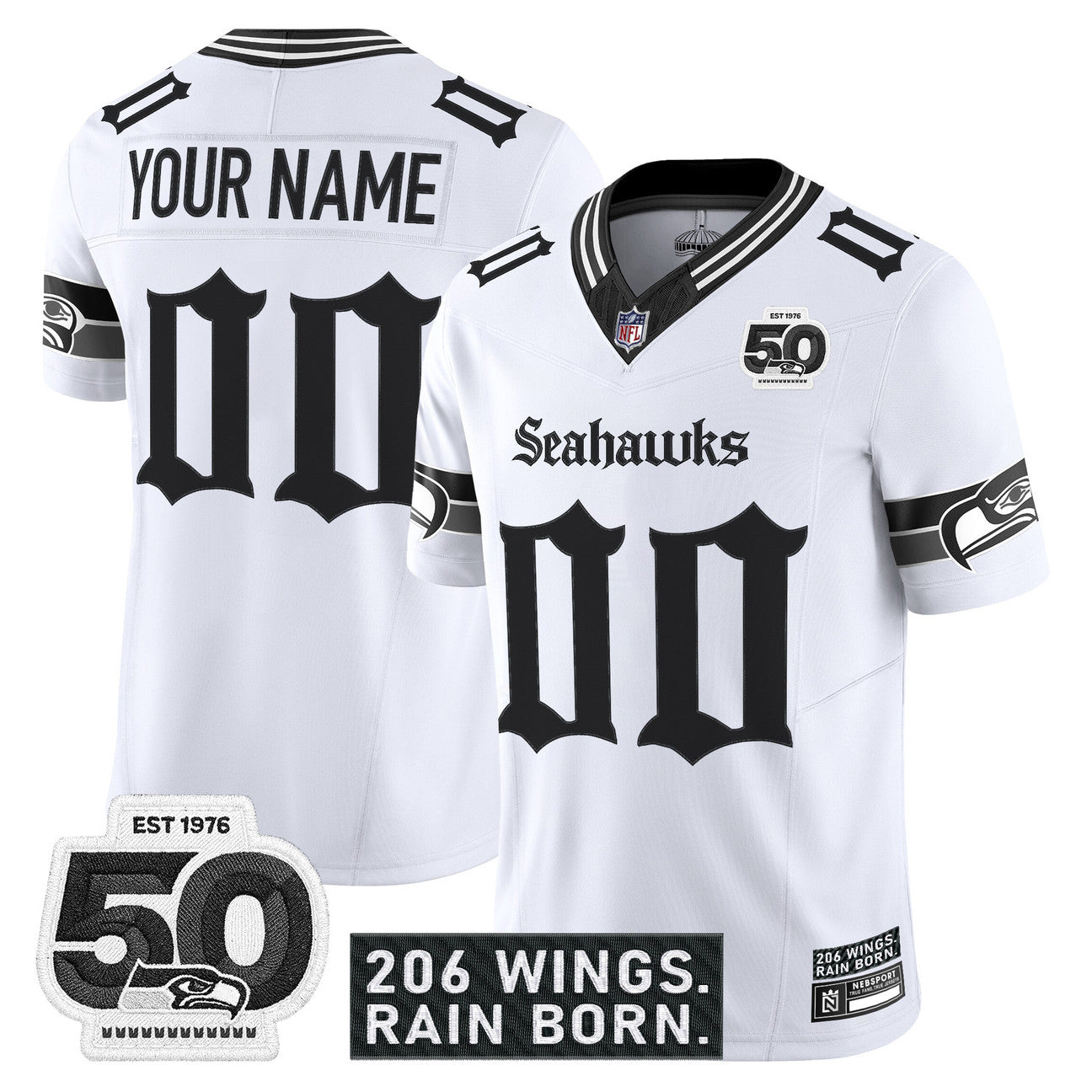 Seattle Seahawks 'Gothic Rain City Shadows Edition' Vapor Jersey - 50th Anniversary Patch - All Stitched