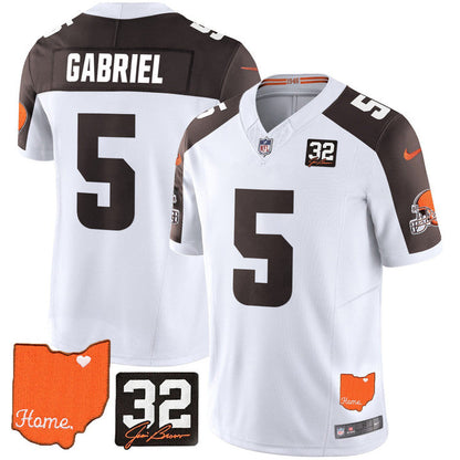 Browns #32 Jim Brown Memorial & Home Patch Vapor Limited Jersey - All Stitched