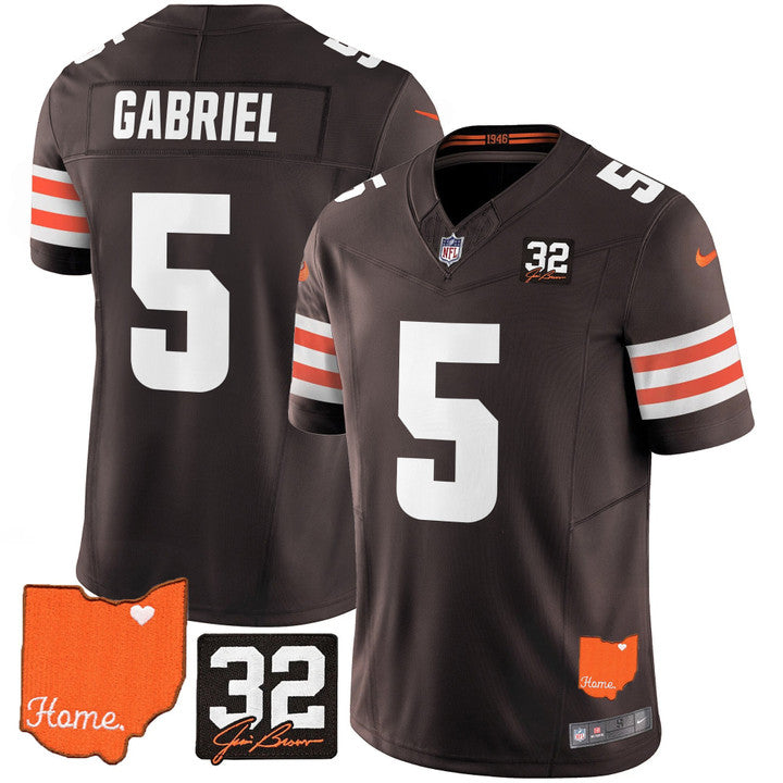 Browns #32 Jim Brown Memorial & Home Patch Vapor Limited Jersey - All Stitched