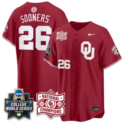 Oklahoma Sooners 2026 NCAA Baseball Men's College World Series Champions Vapor Jersey - Stitched