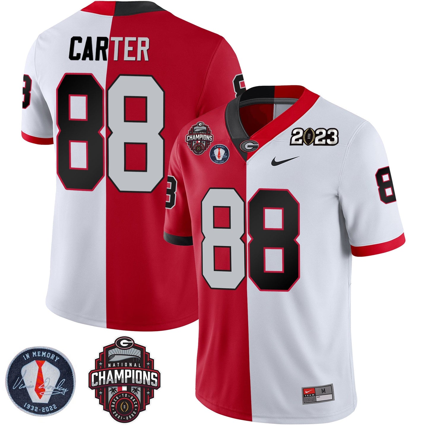 Men's Georgia Bulldogs 2023 Champions & Vince Dooley Patch Jersey - All Stitched