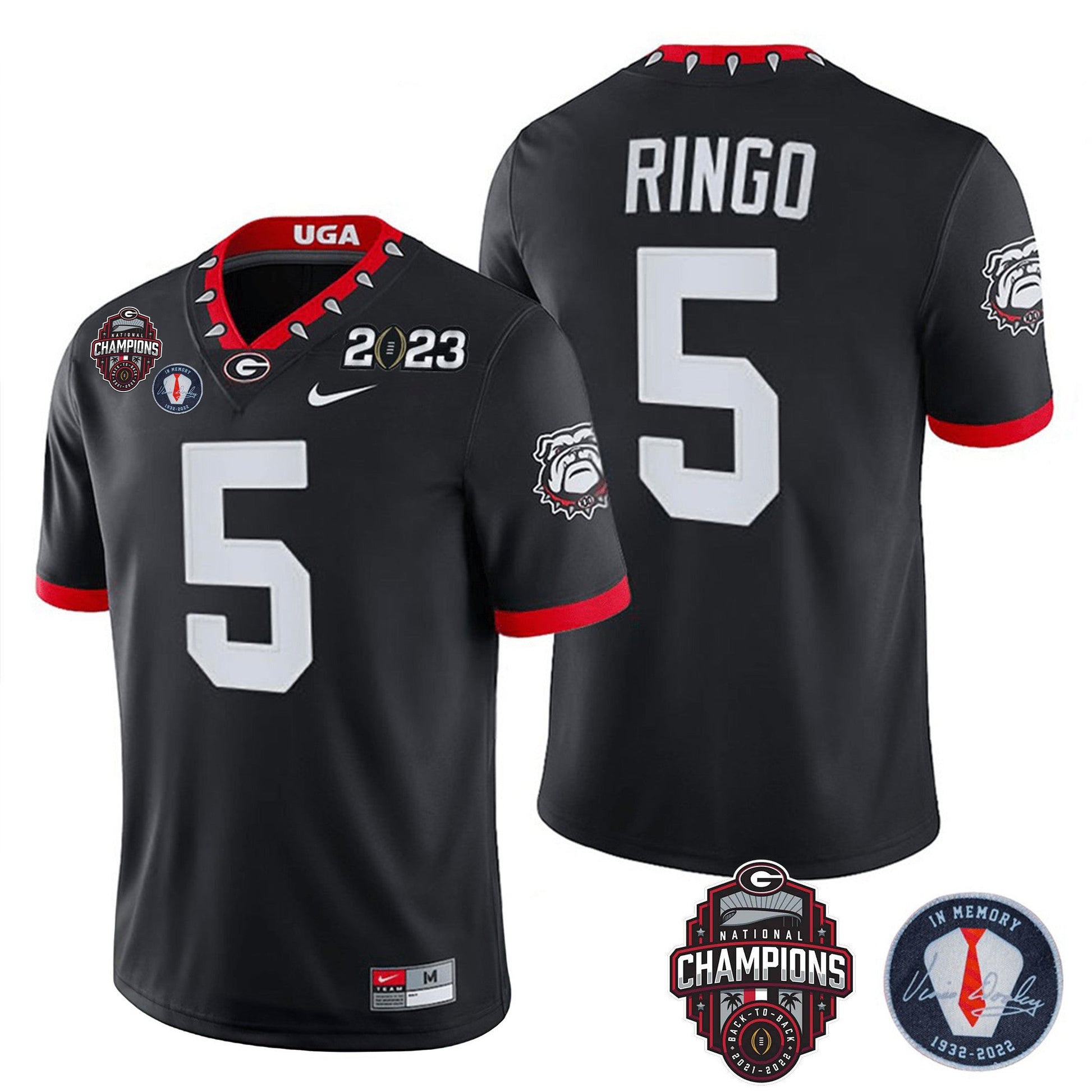 Men's Georgia Bulldogs 2023 Champions & Vince Dooley Patch Jersey - All Stitched