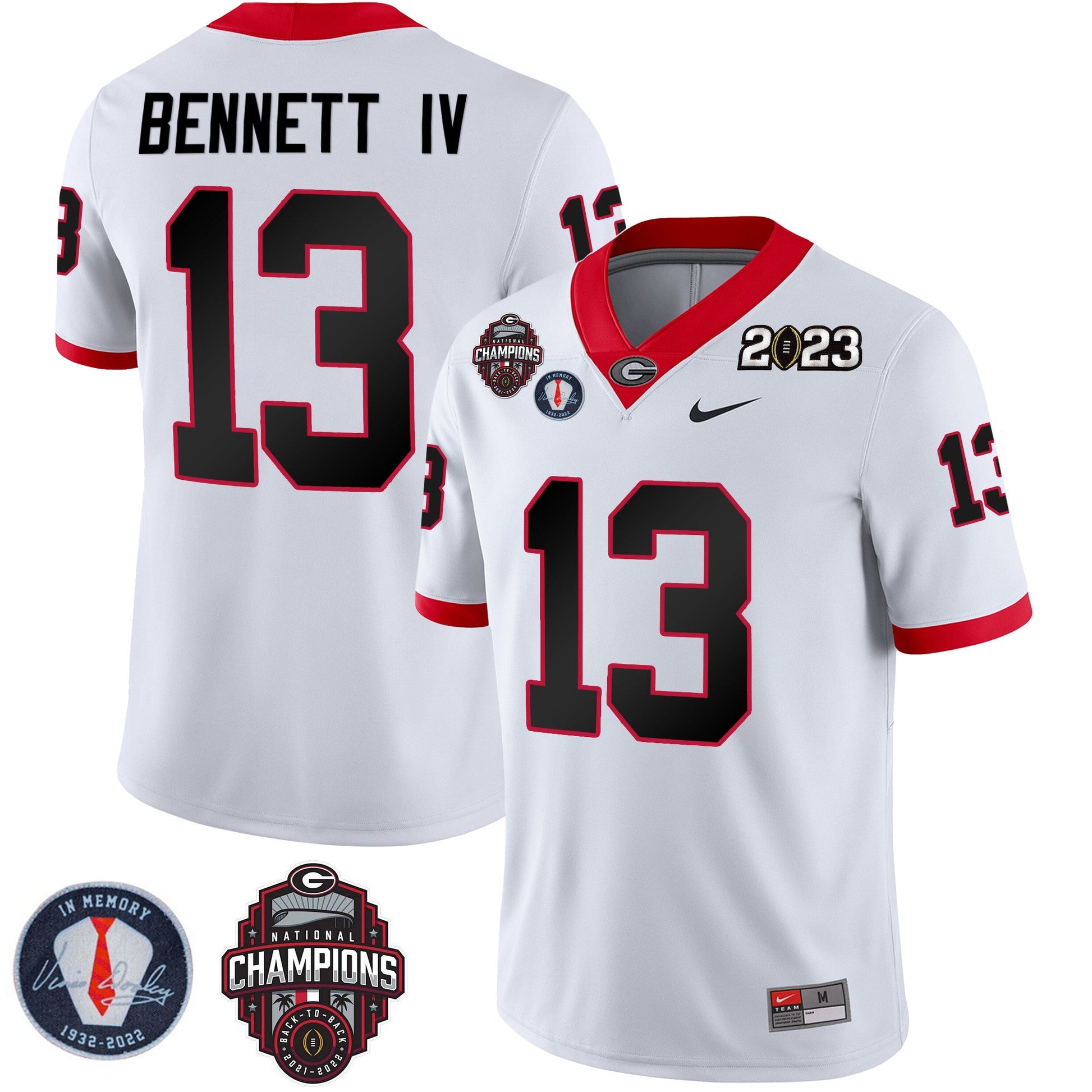 Men's Georgia Bulldogs 2023 Champions & Vince Dooley Patch Jersey - All Stitched