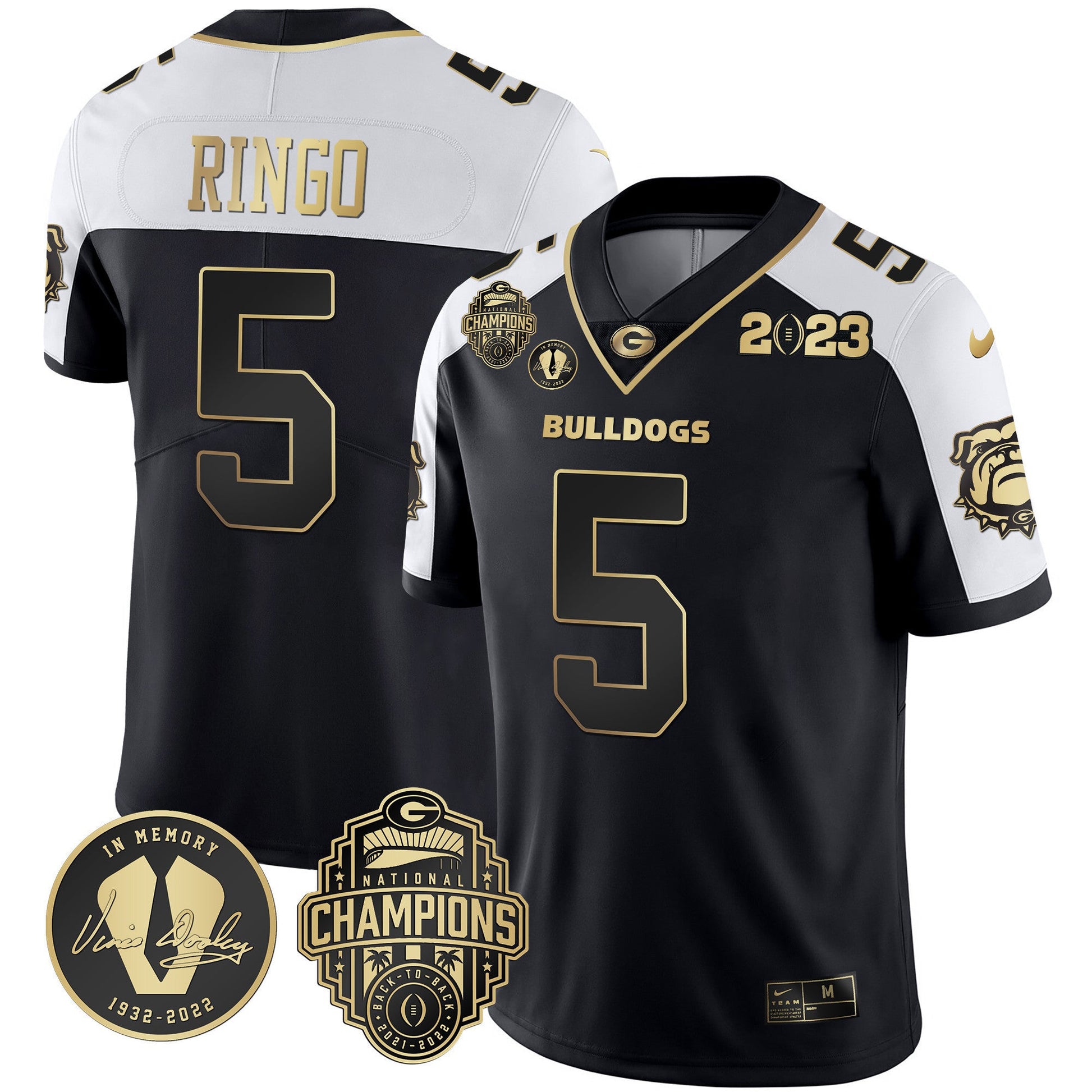 Men's Georgia Bulldogs 2023 Champions & Vince Dooley Patch Jersey - All Stitched