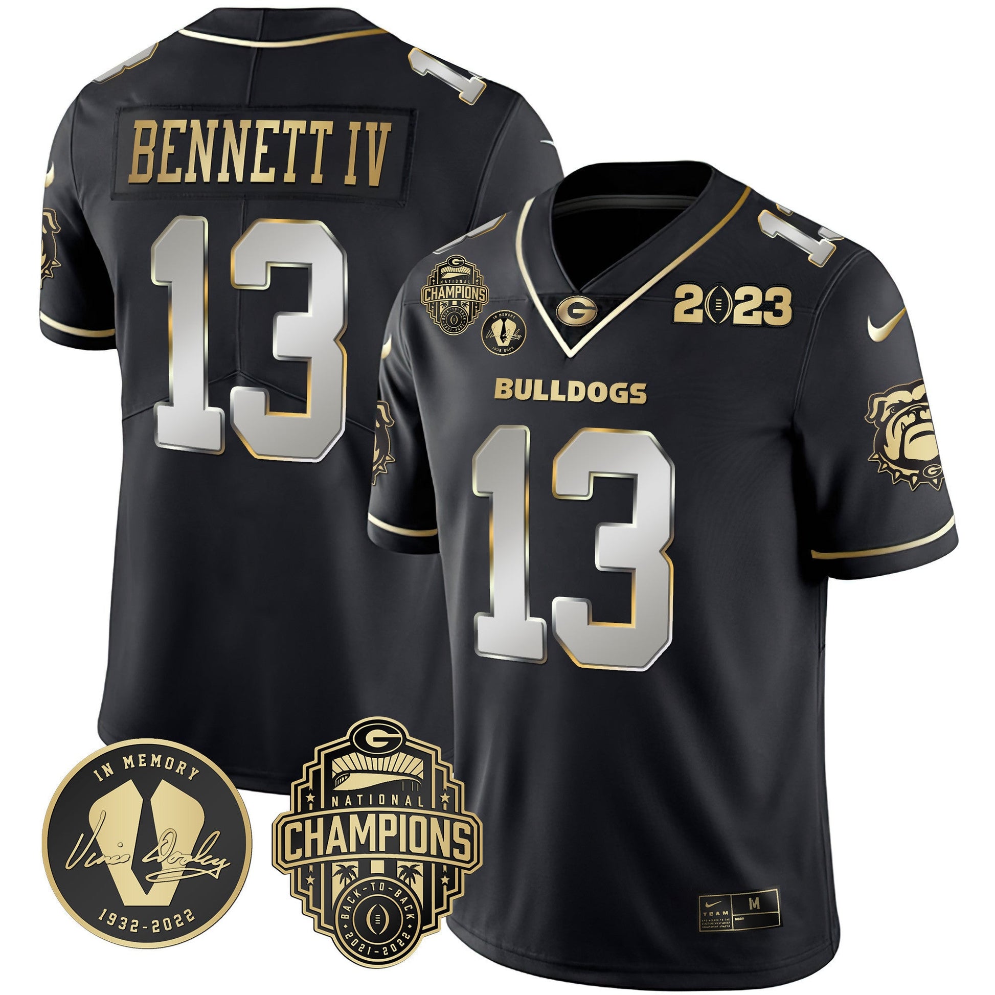 Men's Georgia Bulldogs 2023 Champions & Vince Dooley Patch Jersey - All Stitched