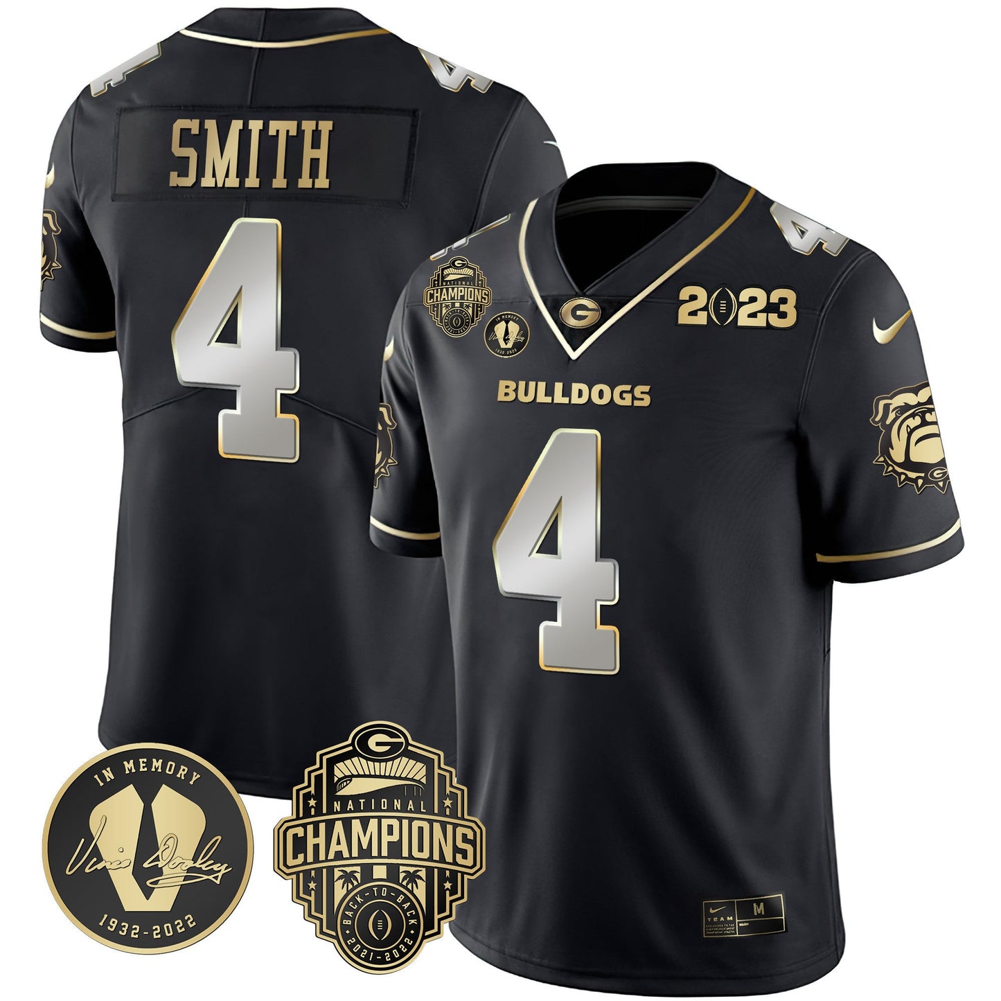 Men's Georgia Bulldogs 2023 Champions & Vince Dooley Patch Jersey - All Stitched