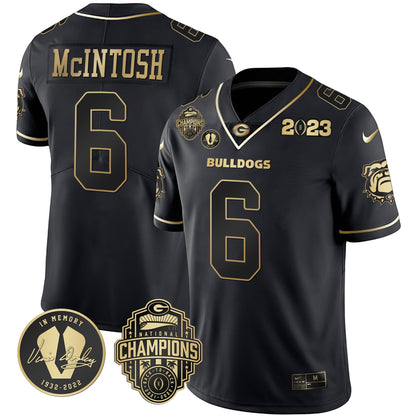 Men's Georgia Bulldogs 2023 Champions & Vince Dooley Patch Gold Jersey - All Stitched