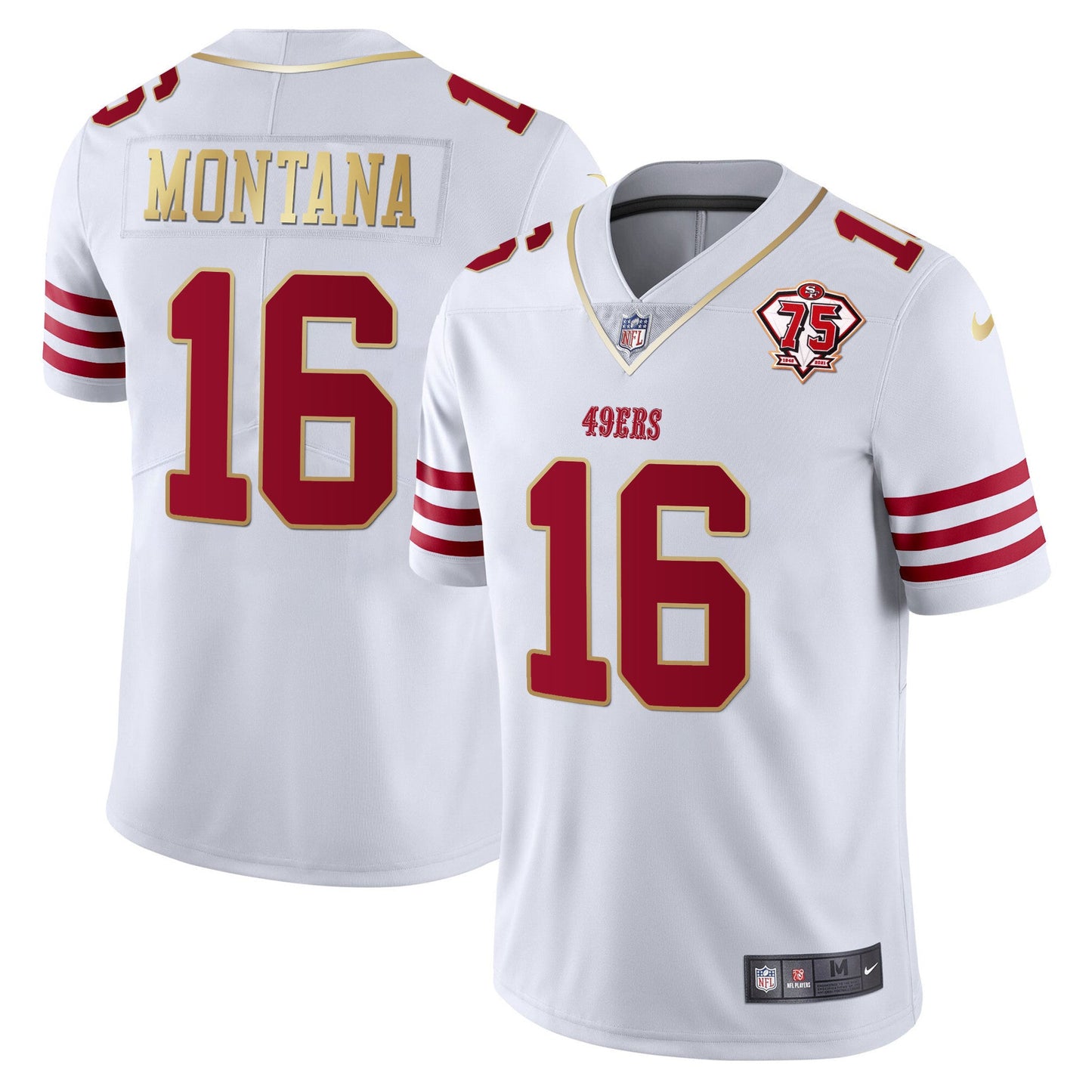 Men's 49ers 75th Anniversary Patch Vapor Gold Trim Jersey - All Stitched