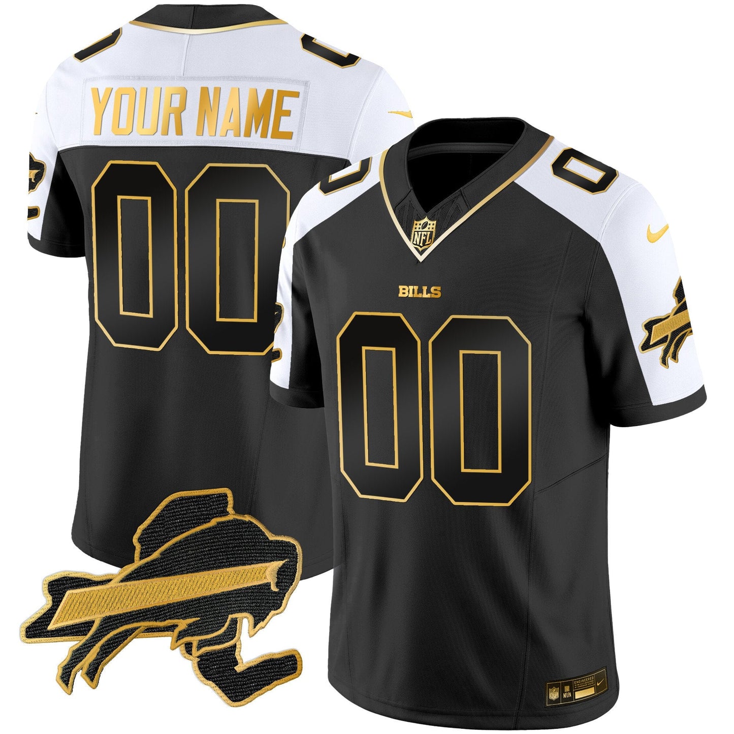 Bills New York Patch Gold Vapor Limited Custom Jersey - All Stitched