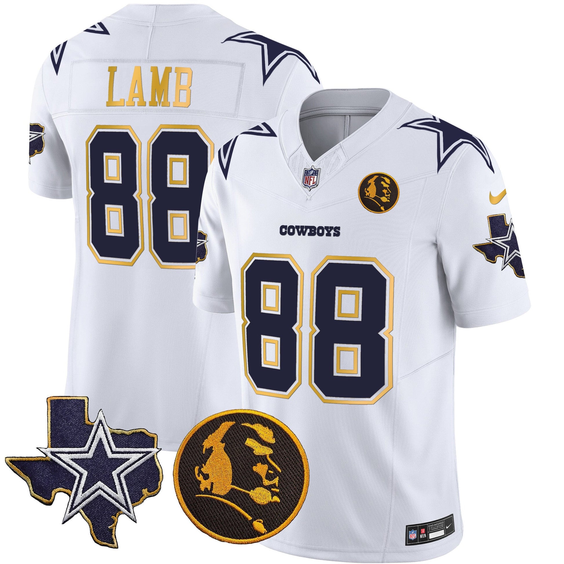 Men's Cowboys Texas & John Madden Patch Gold Trim Vapor Jersey - All Stitched
