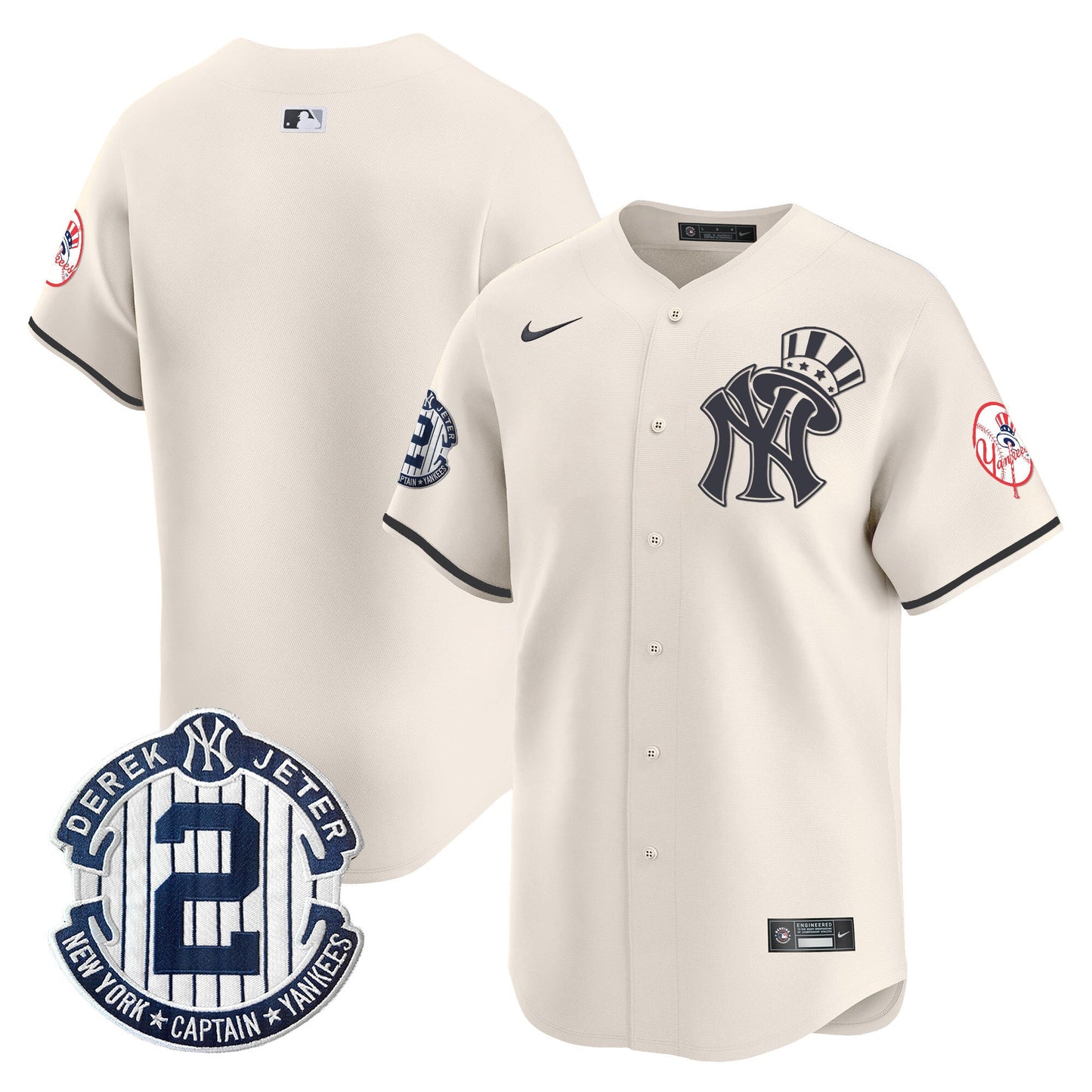 Men's New York Yankees Derek Jeter Patch Vapor Premier Limited Jersey V2 - All Stitched