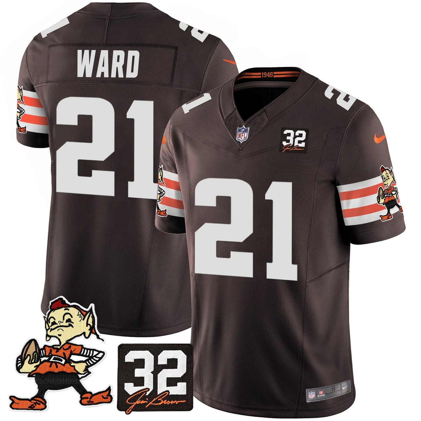 Men's Browns #32 Jim Brown Memorial Patch Vapor Limited Jersey V2 - All Stitched