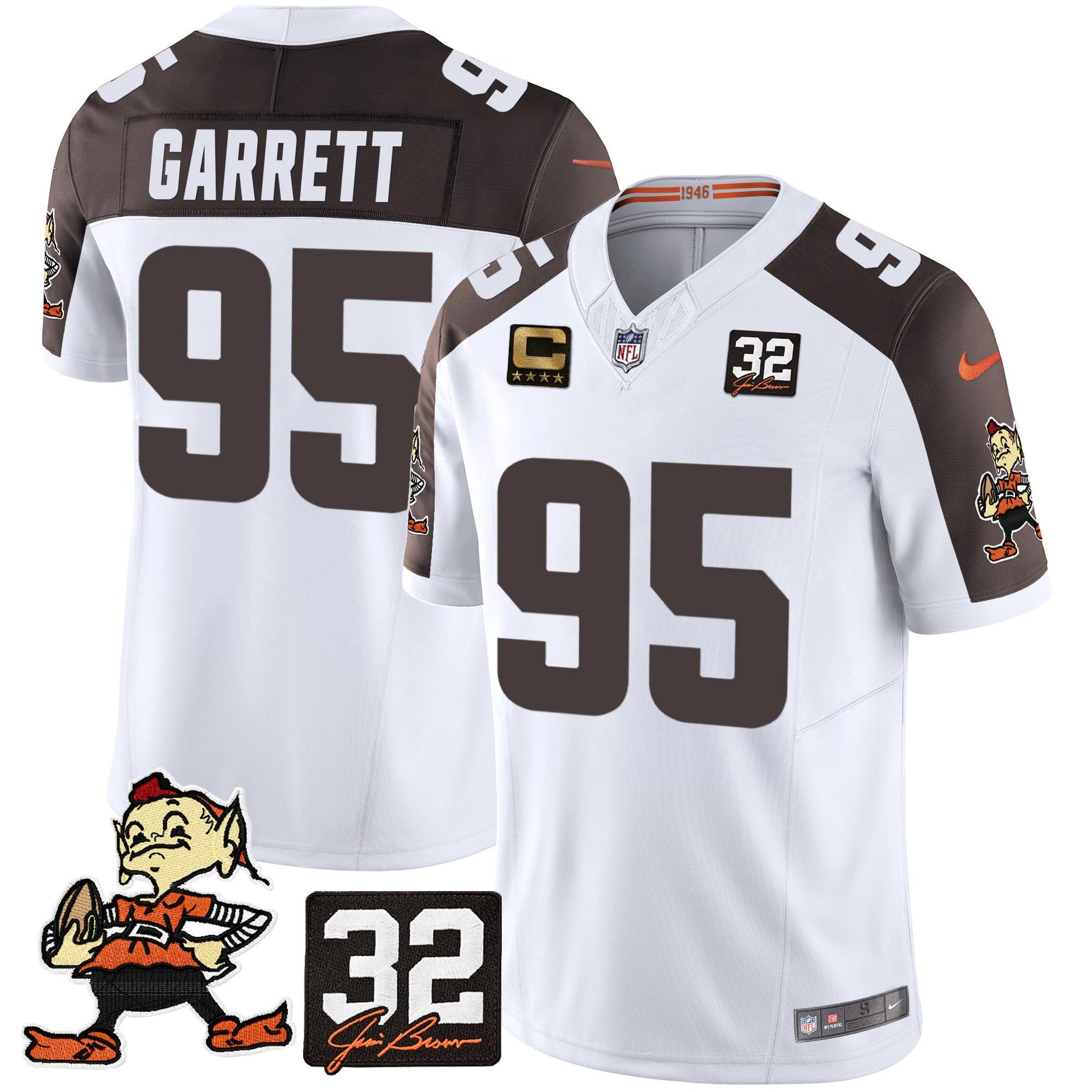 Men's Browns #32 Jim Brown Memorial Patch Vapor Limited Jersey V2 - All Stitched