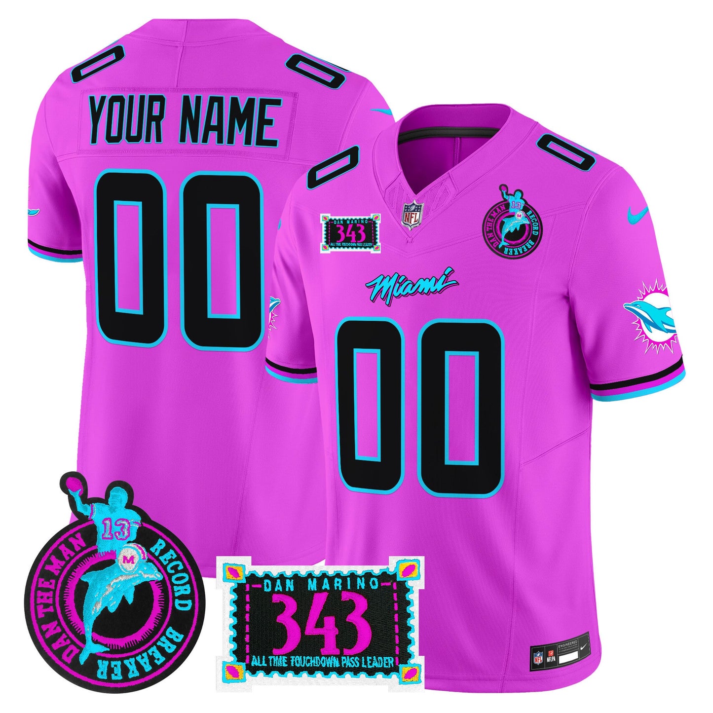 Dolphins "Dan the Man Record Breaker" Patch Vapor Limited Custom Jersey - All Stitched