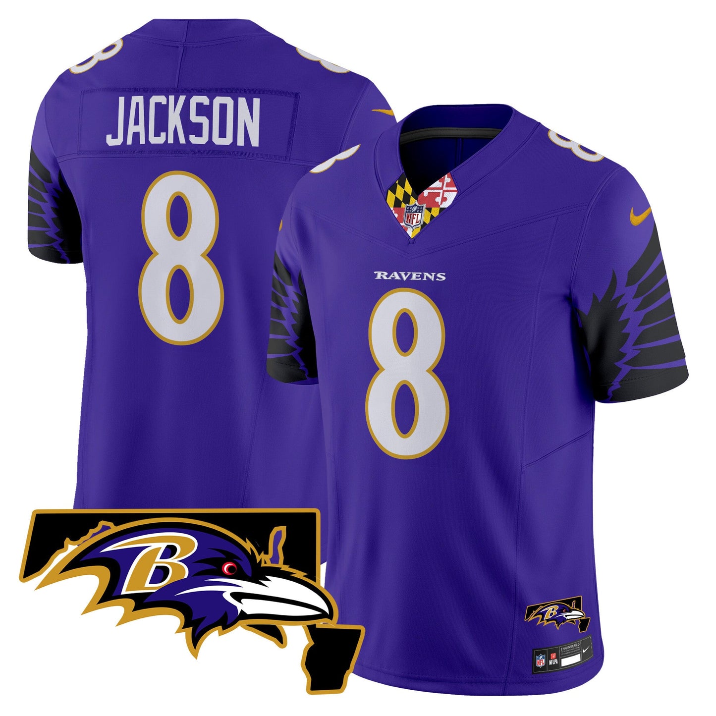 Men's Ravens Maryland Patch Vapor Limited Jersey V2 - All Stitched