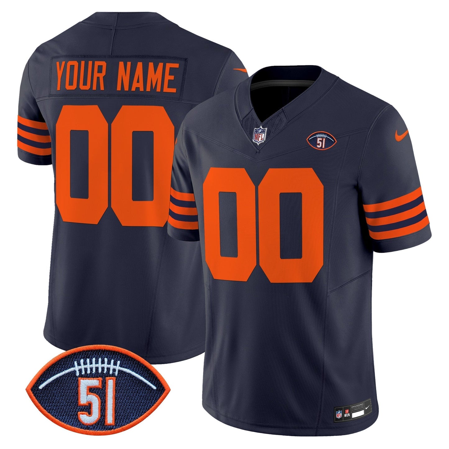 CHI Dick Butkus Patch Throwback Vapor Limited Custom Jersey - All Stitched