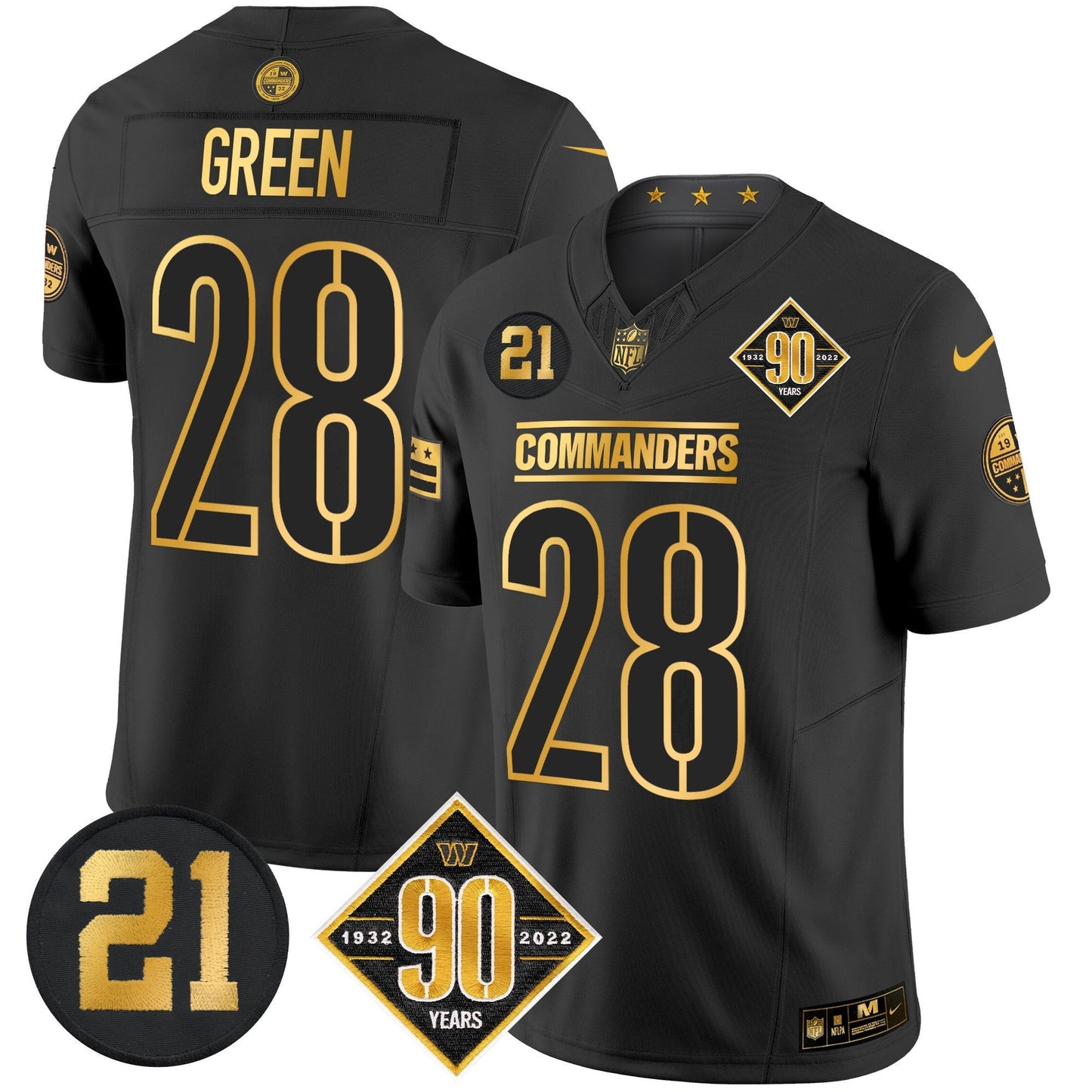 Men's Washington Commanders 90th & Sean Taylor Patch Gold Vapor Limited Jersey - All Stitched