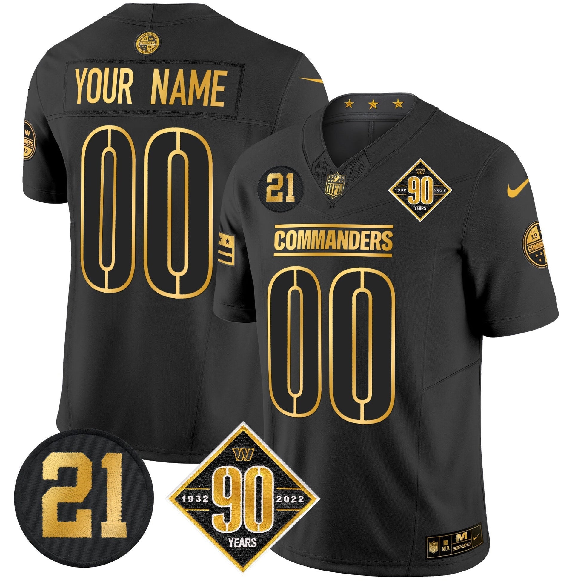 Washington Commanders 90th & Sean Taylor Patch Gold Vapor Limited Custom Jersey - All Stitched