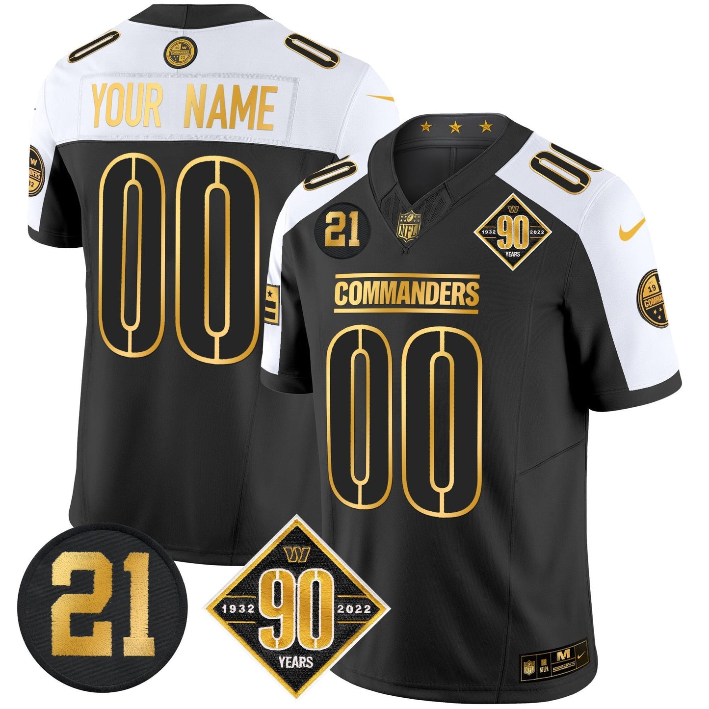Washington Commanders 90th & Sean Taylor Patch Gold Vapor Limited Custom Jersey - All Stitched