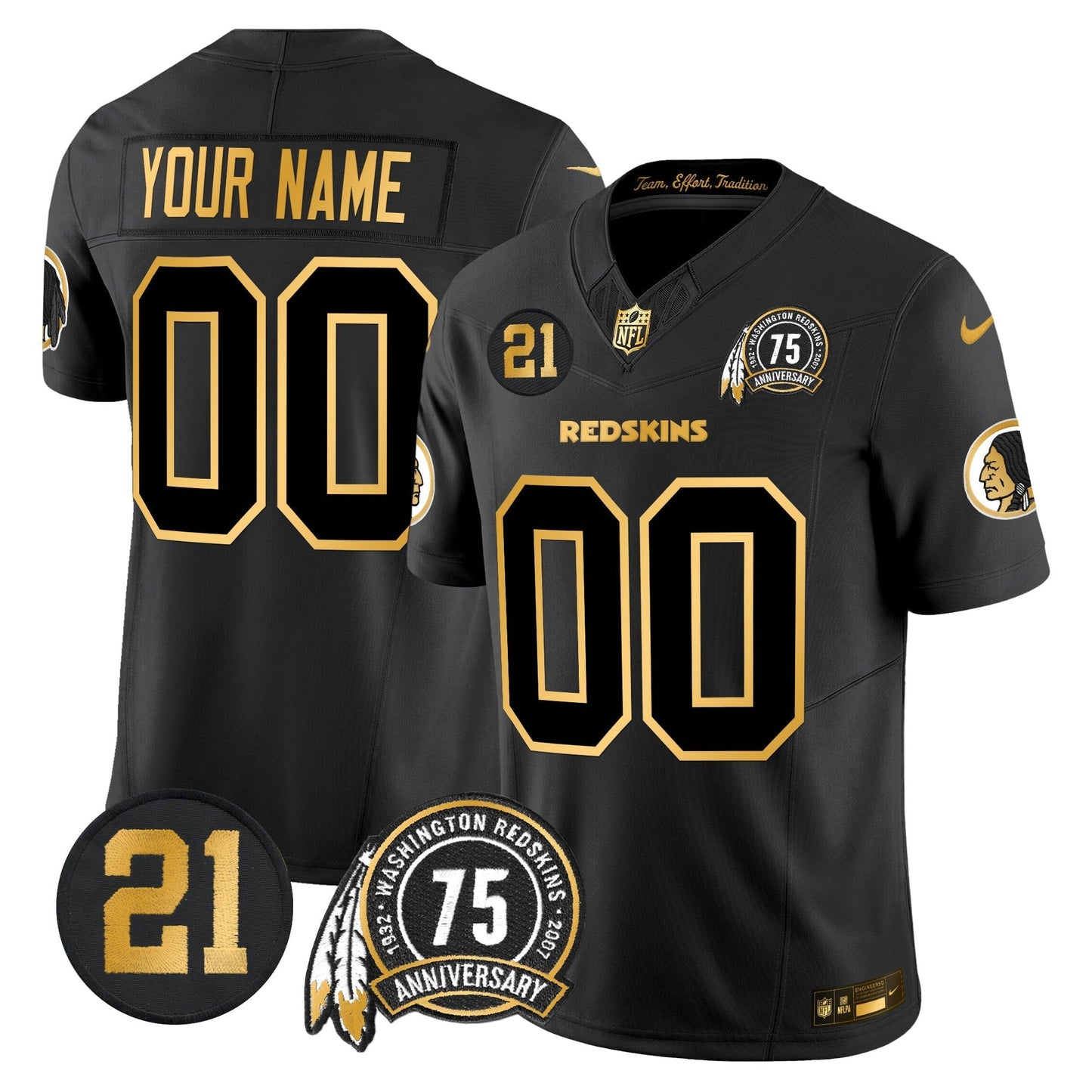 Washington Redskins 75th & Sean Taylor Patch Gold Vapor Limited Custom Jersey - All Stitched