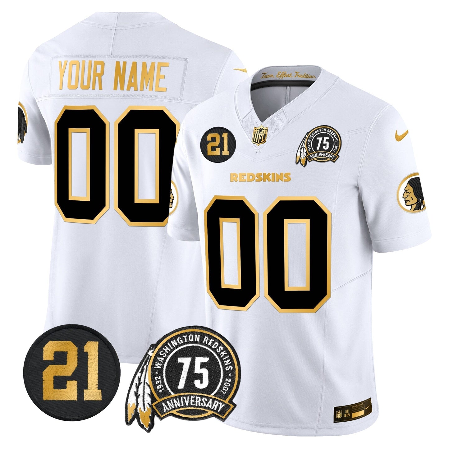 Washington Redskins 75th & Sean Taylor Patch Gold Vapor Limited Custom Jersey - All Stitched