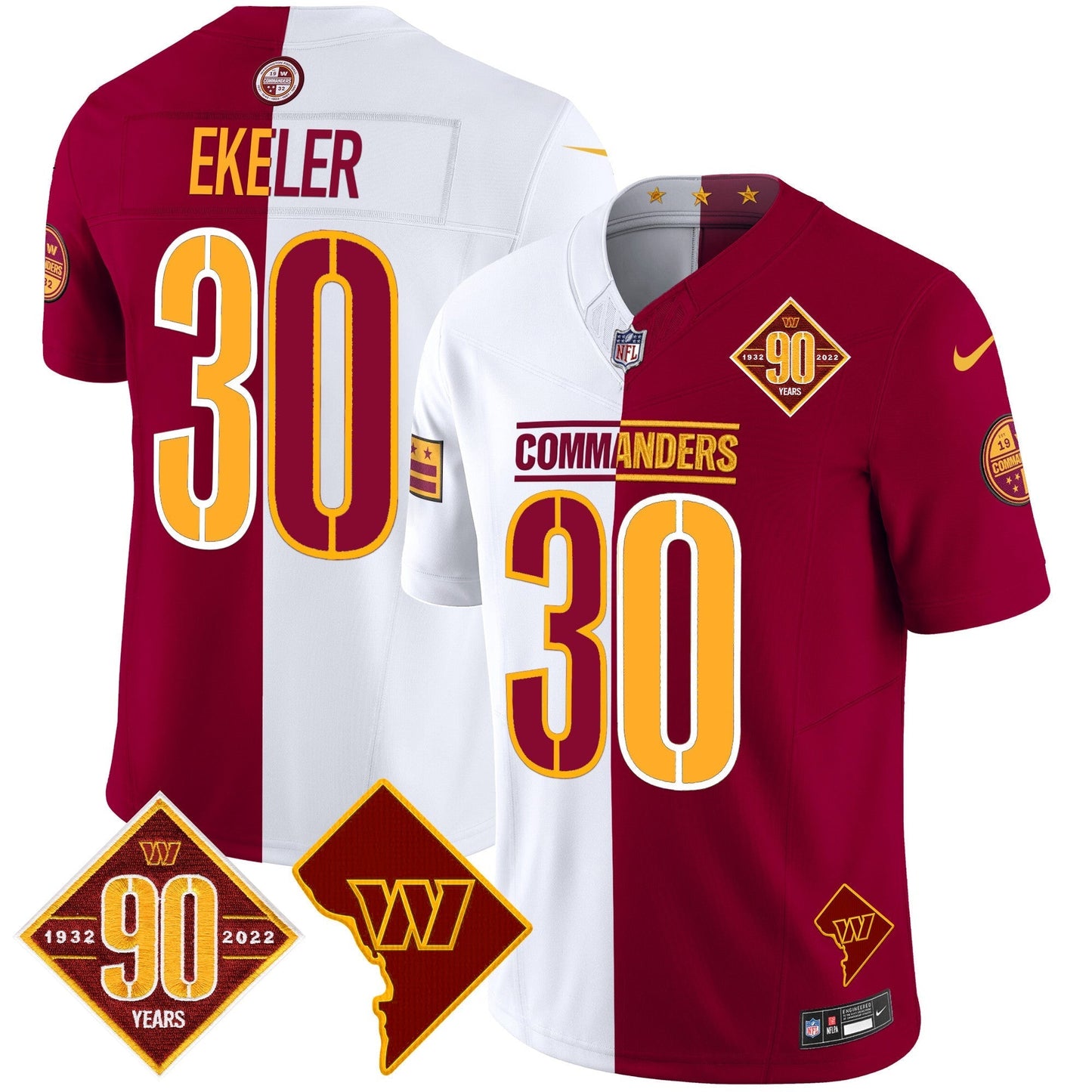 Men's Washington Commanders 90th Anniversary & Home Patch Vapor Limited Jersey - All Stitched