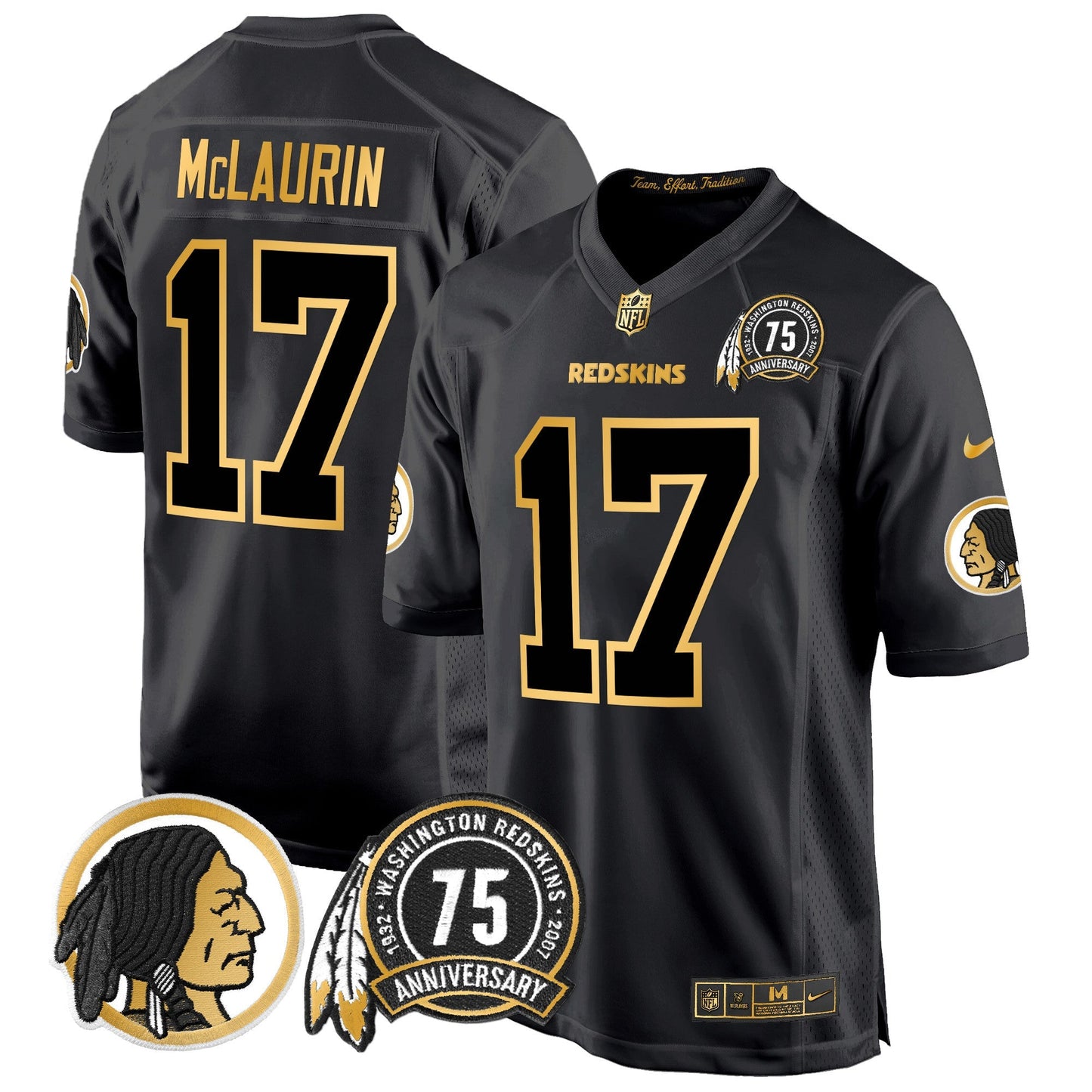 Men's Washington Redskins 75th Patch Throwback Gold Game Jersey - All Stitched
